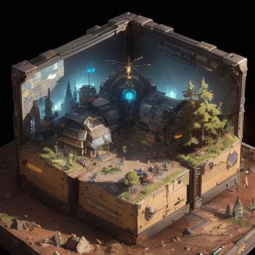 6598年Mars realistic model, (Bifurcation, original photo, best quality, masterpiece:1.4),Steampunk Cyberpunk 6820 City,(CyberpunkMars light:1.3), Mars (related to land),(in a small nature box:1.3),Isometric, small nature, landscape on foundation,landscape,