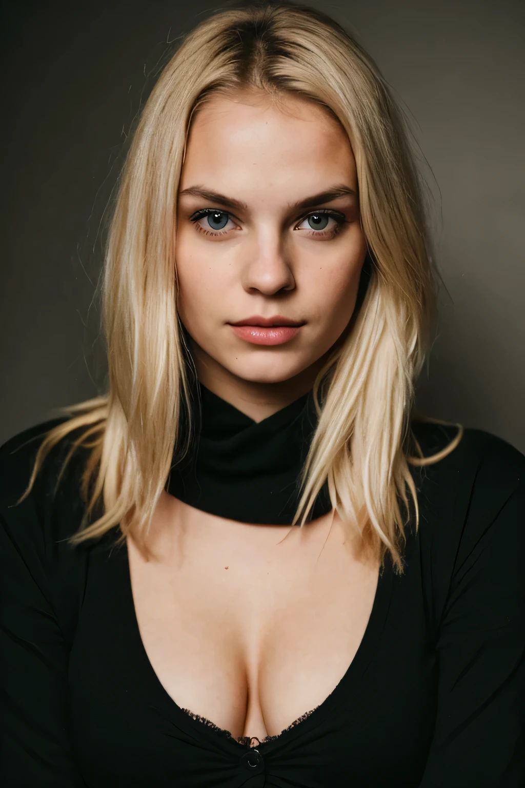 super cute blond woman in a dark theme