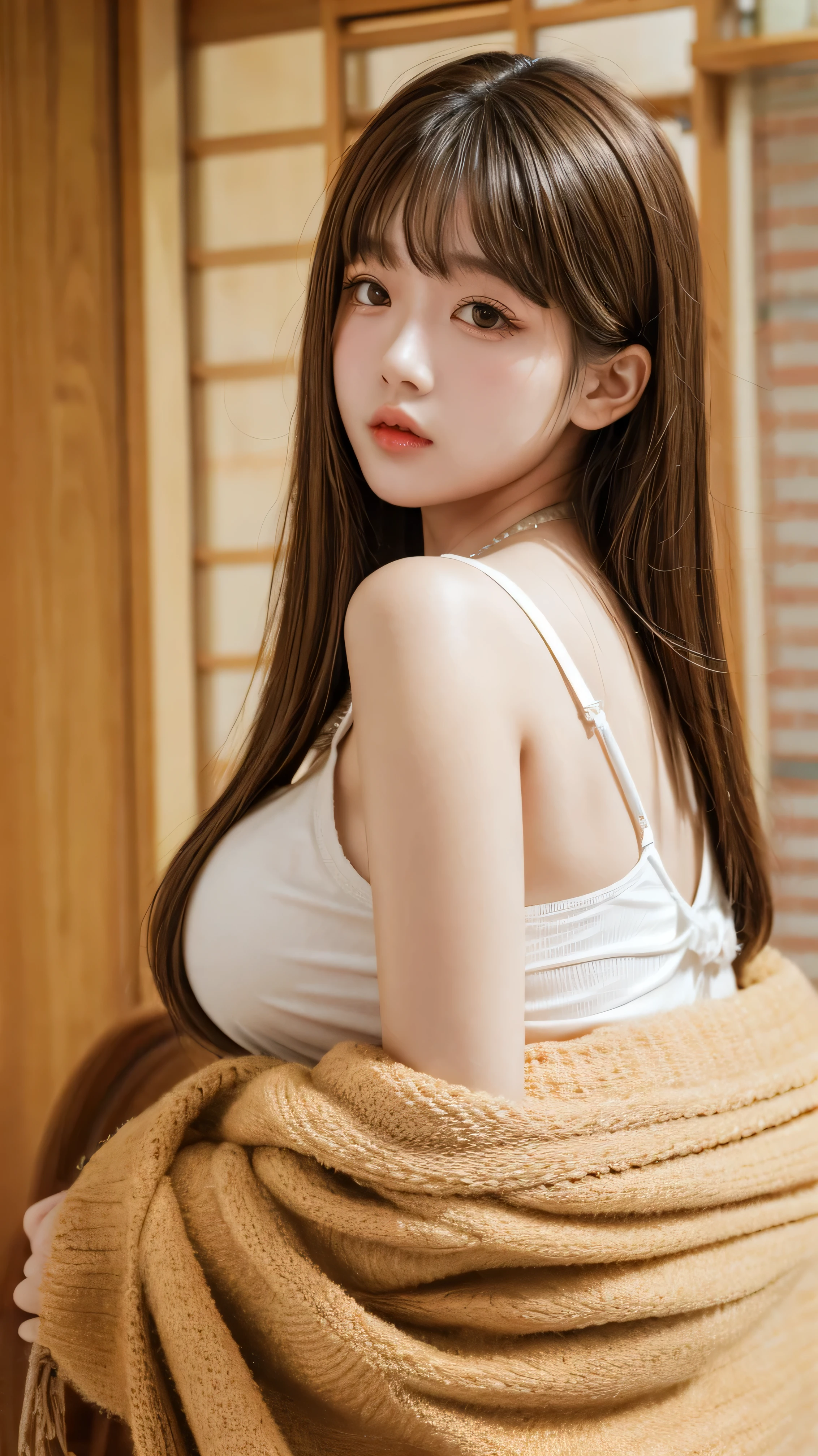 best quality, 8K, Detailed facial depiction, Detailed eye description, brown hair, Korean beauty, ************, Slim, big breasts, Big bottom, long shoot