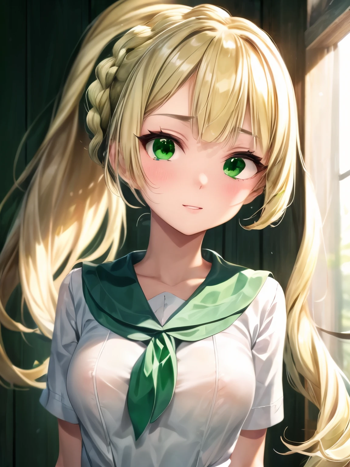 highest quality, High resolution, unity 8k wallpaper, (figure:0.8), (detailed and beautiful eyes:1.6), highly detailed face, perfect lighting, Very detailed CG, (perfect hands, perfect anatomy), pokemon lily, pokemon lily, blonde hair, dull bangs, (green eyes:1.5), long hair, Braid, french Braid, high ponytail, pokemon lily, blonde hair, dull bangs, (green eyes:1.5), long hair, (small breasts:1.2), BREAK Braid, french Braid, high ponytail, ((flat chest)),((naked)),cum in pussy,blush, Open_mouth, smile, clavicle,female masturbation