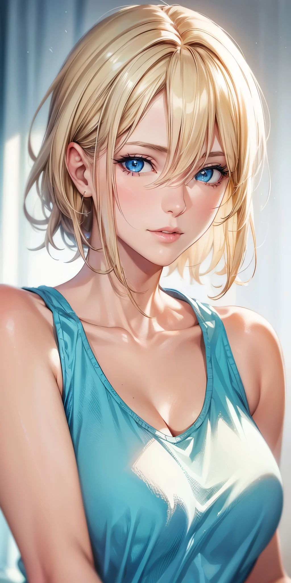 (best quality, highres, realistic), portrait, Elegant mature woman, blue eyes, blonde, big breast, high resolution cg 8k, beautiful cg, soft light