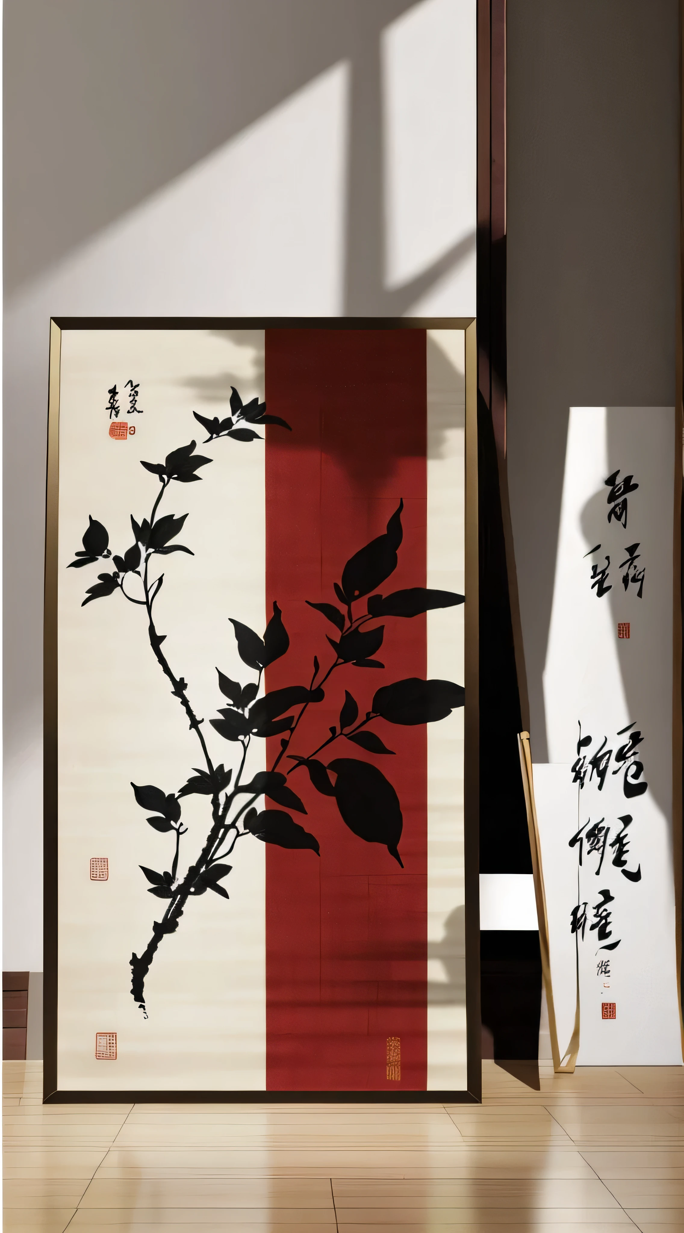 there is a picture of a vase with a plant in it, chinese painting style, inspired by Emperor Huizong of Song, hanging scroll on wall, with ancient chinese aesthetic, chinese style painting, chinese art, Hungry Ghost Festival, chinese style, inspired by Xiao Yuncong, chinese ink painting, traditional chinese ink painting, japanese inspired poster