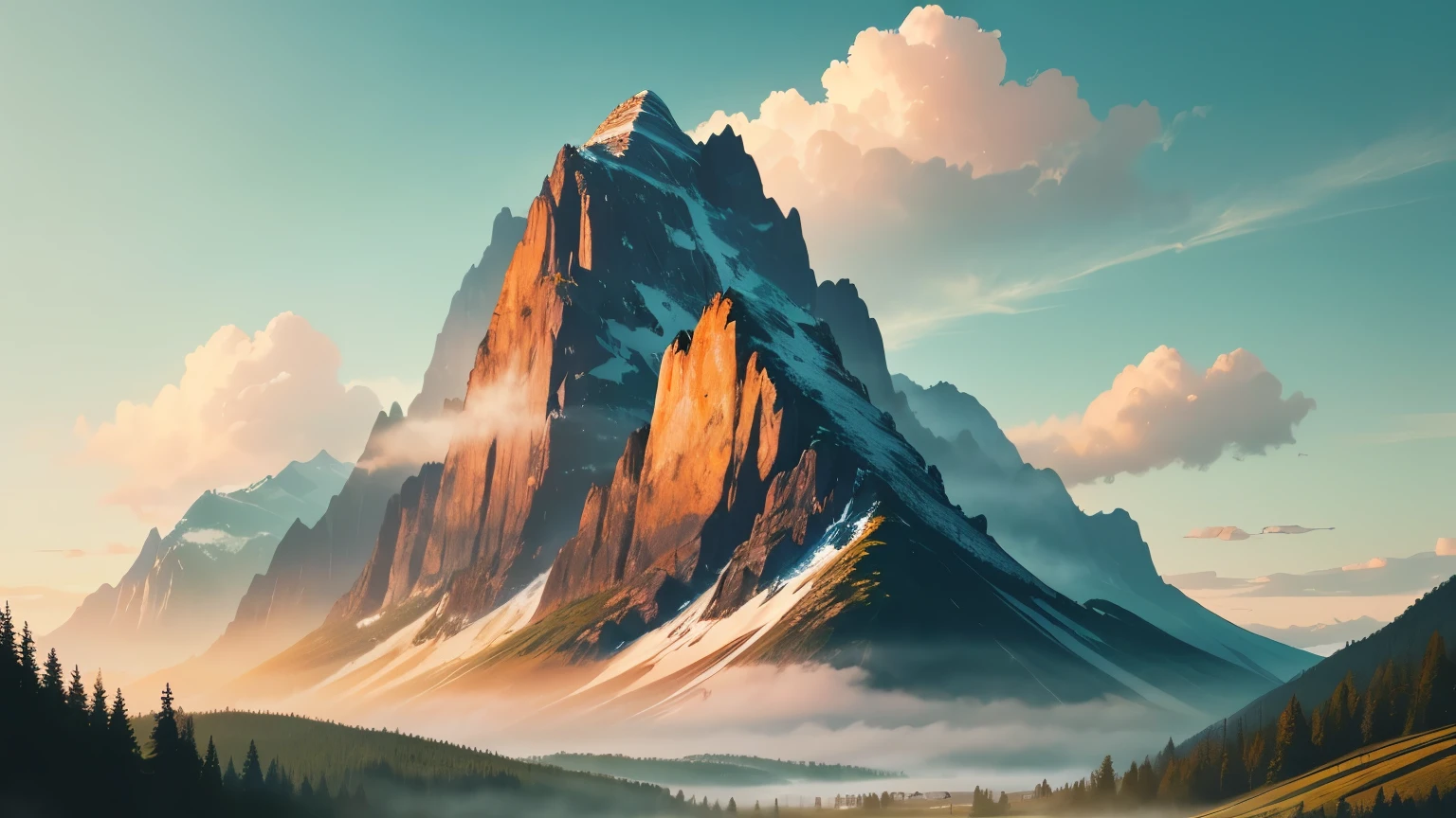 mountain in the middle of a beautiful farmland, 8k, haze, ultra-detailed, film photography, light leaks, trending on artstation, sharp focus desktop wallpaper size