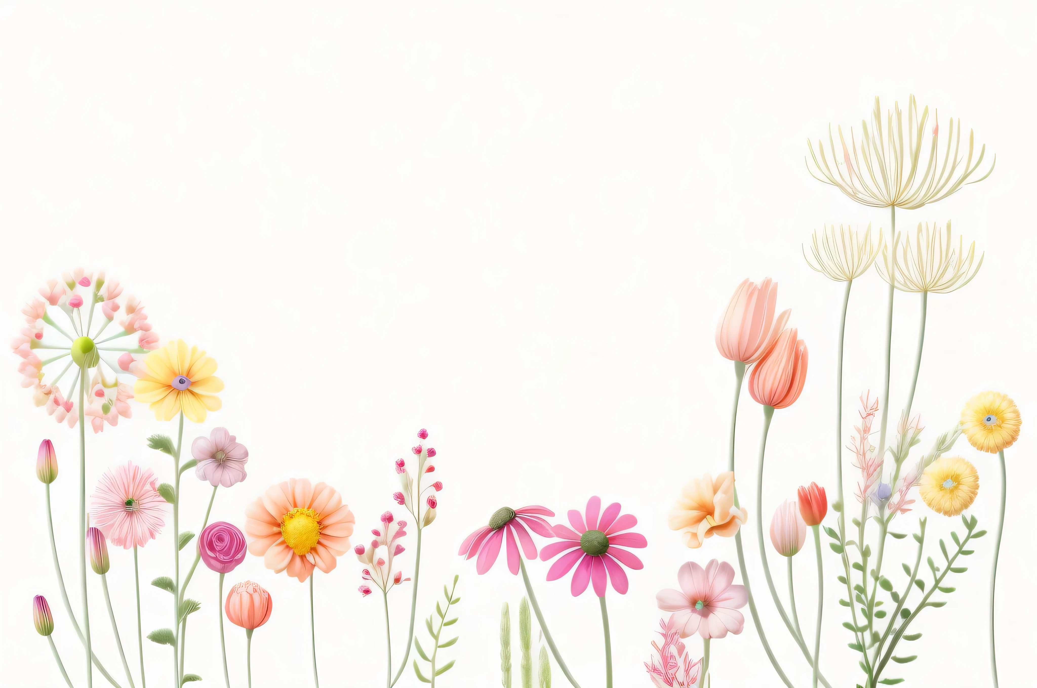 there are many different flowers that are in the picture, flower background, flower meadow, colored flowers, flowers and stems, meadow flowers, meadow, surrounded flower, floral environment, field flowers, flower field, flowers background, without text, summer meadow, flowers and blossoms, field of flowers background, colorful flowers, soft flowers, blooming flowers, spring flowers, floral background