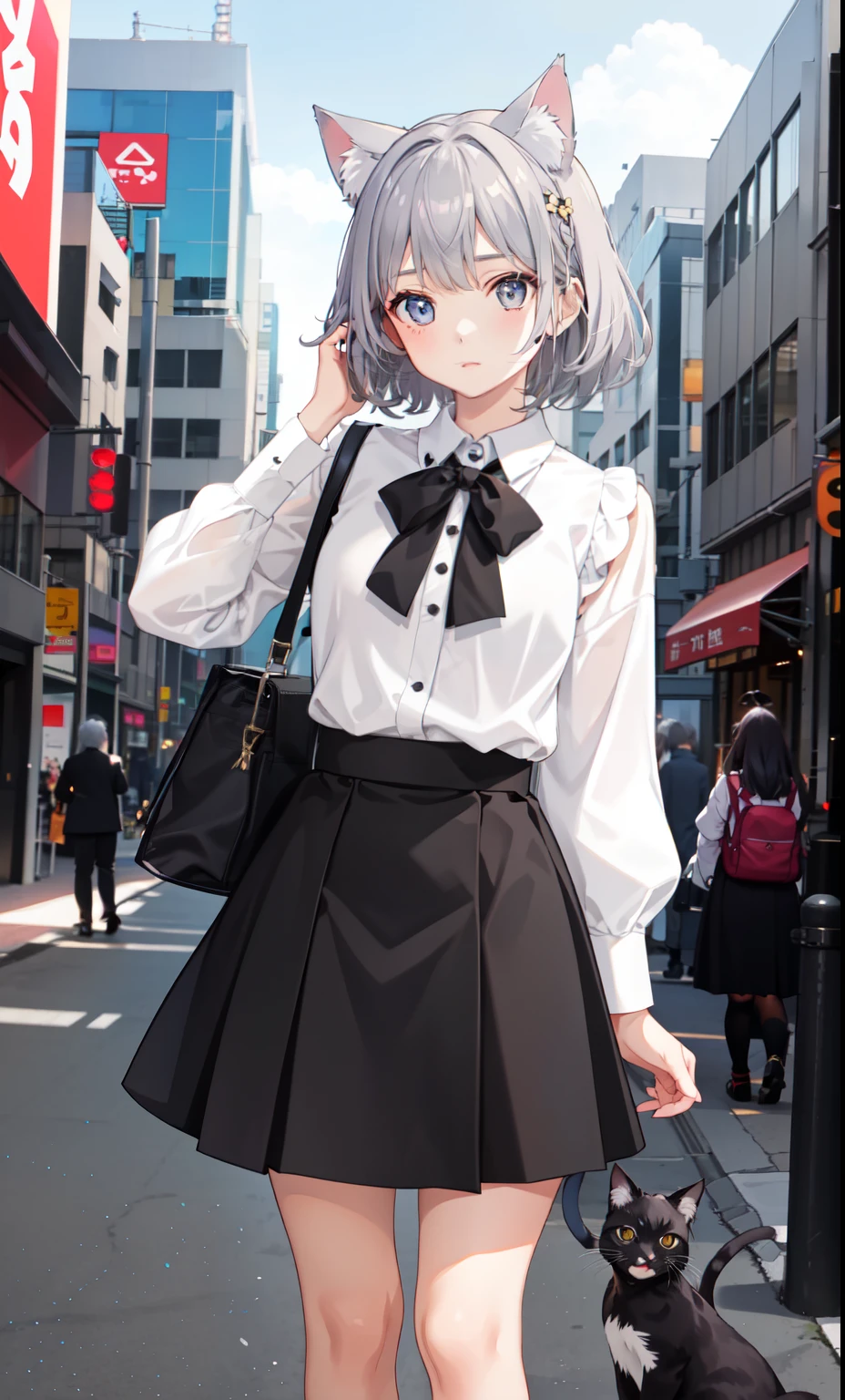 girl、かわいいgirl、blouse、skirt、（small breastovement、（gray hair）、Cat ear、