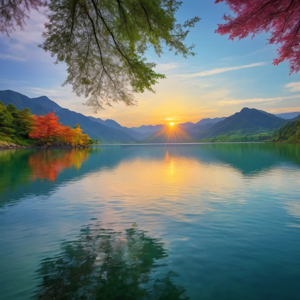 Reflection, aesthetic, extremely detailed, water reflection,beautiful colorful sunset reflection,rippling water,peaceful scenery,serene atmosphere,tranquil moment,serene lake surface,luminous sky reflection,rays of light dancing on water glass-like appearance,calm and clear water,soft and gentle waves,lush green surroundings,trees and mountains reflected in water,serene sky,serenity and tranquility,harmonious colors,water ripples spreading across the surface,serene and peaceful ambience,serene and still waters,tranquil beauty,serene and calm surroundings,vibrant and vibrant colors reflecting on the water,dreamy and ethereal atmosphere,natural beauty,reflective surface,serene and calm emotions,lake and mountain scenery,rays of sunlight illuminating the scene,peace and tranquility in nature,harmony and balance,luminous and glowing reflection,mirror-like reflections,nature's mirror