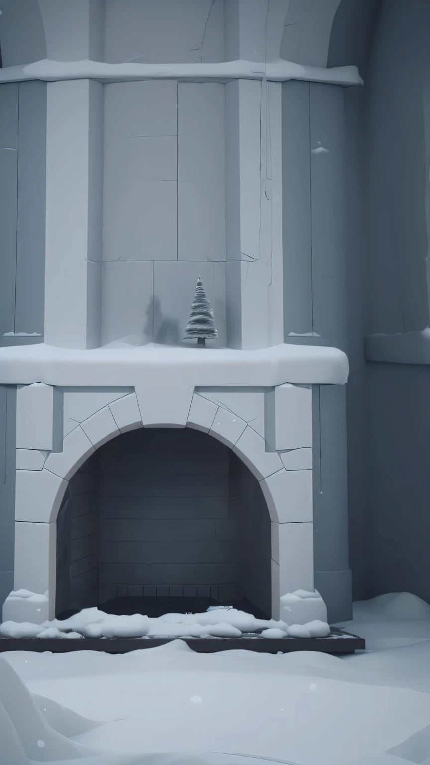there is a fireplace with a christmas tree on top of it, winter concept art, stylized as a 3d render, background art, stylized 3d render, stylized concept art, small chamber. hyperrealistic, polycount contest winner, polycount, 3 d render stylized, frostbite 3 rendered, snow cave, snowy environment, disney style