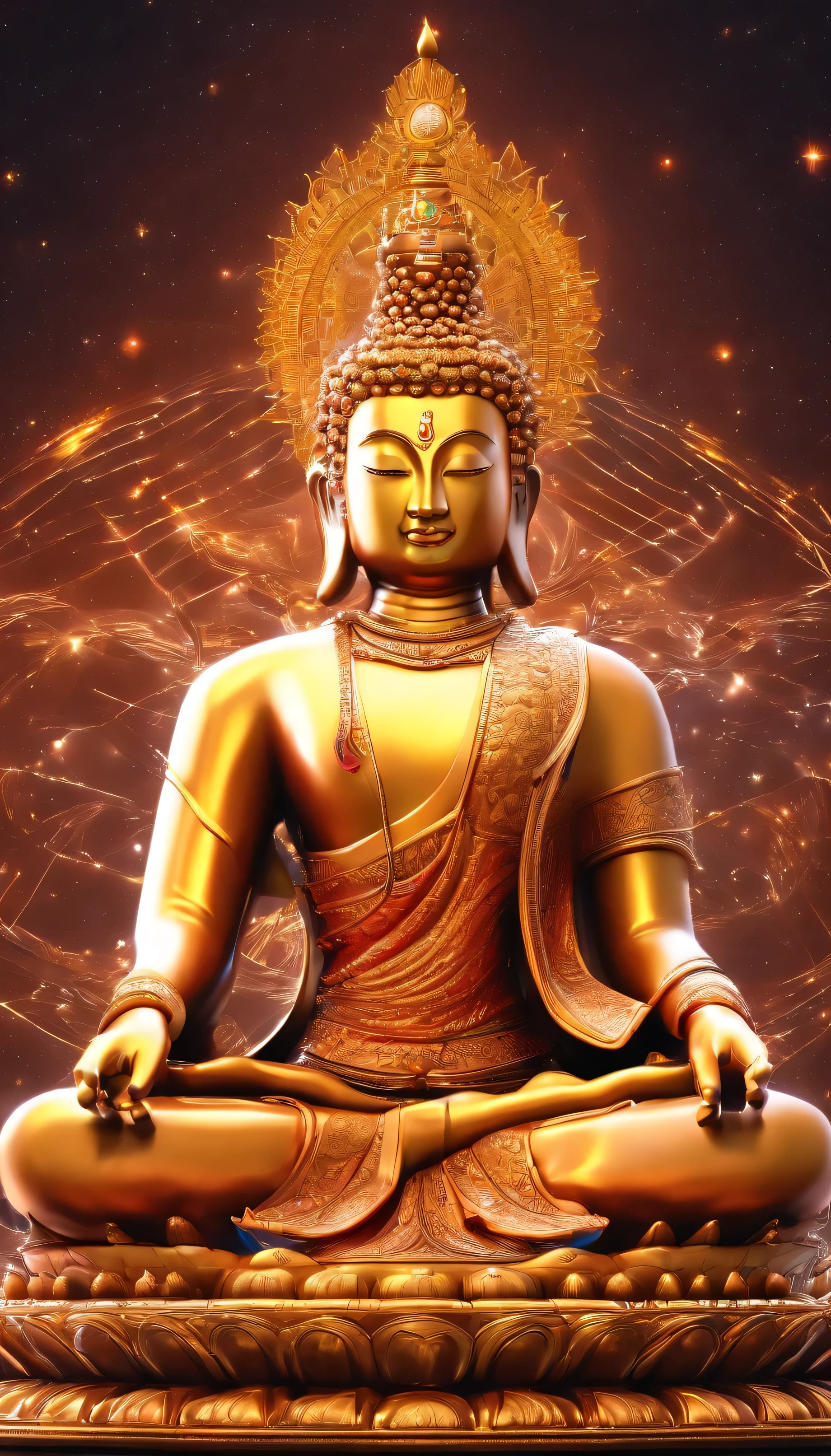Bodhisattva meditating deep in the universe, elegant ambiance, Aurico com desenho dos chakras,galactic aperture energy
