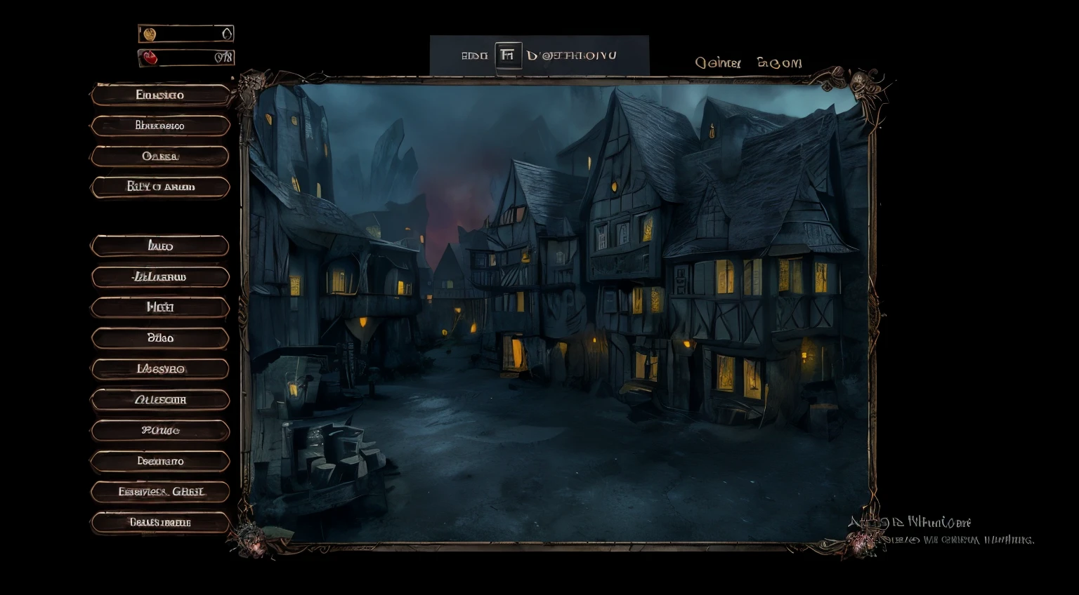dark fantasy webiste game rpg add background,top bar ,chagne menu button