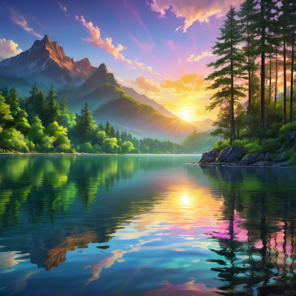 Reflection, aesthetic, extremely detailed, water reflection,beautiful colorful sunset reflection,rippling water,peaceful scenery,serene atmosphere,tranquil moment,serene lake surface,luminous sky reflection,rays of light dancing on water glass-like appearance,calm and clear water,soft and gentle waves,lush green surroundings,trees and mountains reflected in water,serene sky,serenity and tranquility,harmonious colors,water ripples spreading across the surface,serene and peaceful ambience,serene and still waters,tranquil beauty,serene and calm surroundings,vibrant and vibrant colors reflecting on the water,dreamy and ethereal atmosphere,natural beauty,reflective surface,serene and calm emotions,lake and mountain scenery,rays of sunlight illuminating the scene,peace and tranquility in nature,harmony and balance,luminous and glowing reflection,mirror-like reflections,nature's mirror