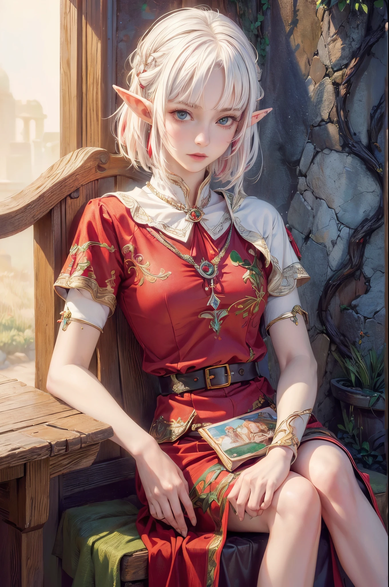 (high quality, detailed, vivid colors:1.2),(realistic,photorealistic,photo-realistic:1.37),portraits,two elf girls, elf sisters,red hair,white hair,short haircut,long haircut