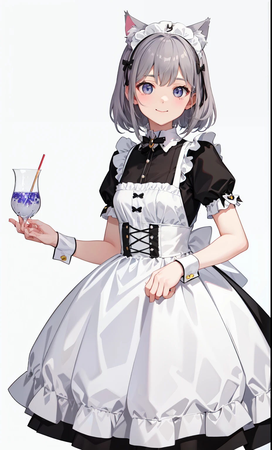 girl、かわいいgirl、smile、maid costume、（small breastovement、（gray hair）、Cat ear、