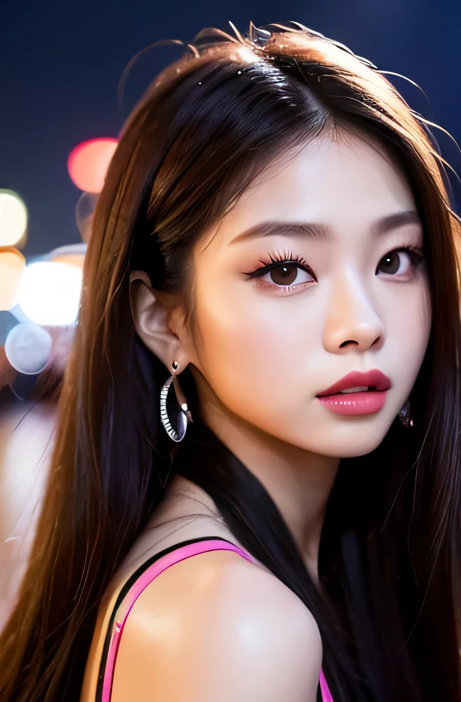 portrait, 8K, high quality, realistic photo images, girl, Blackpink Jenny, High resolution, City of night, background bokeh