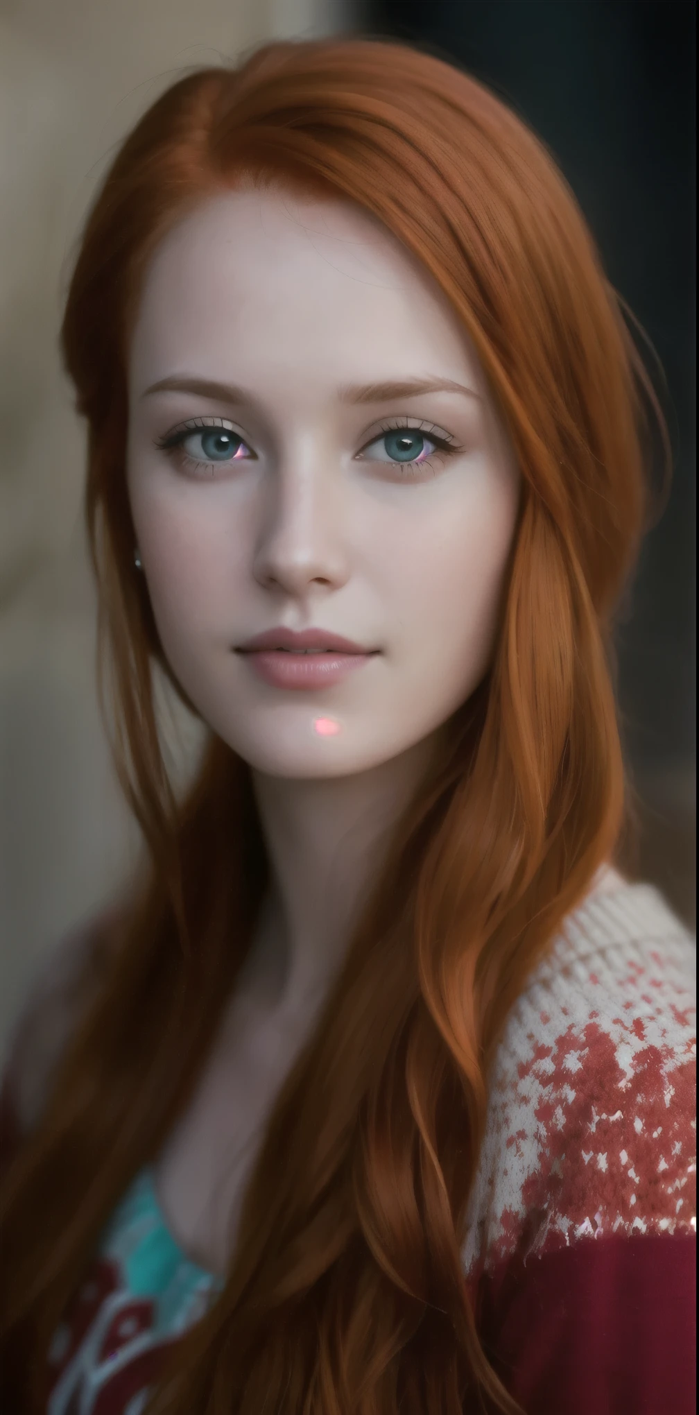 a close up of a woman with red hair and a sweater, a redheaded young woman, cinematic headshot portrait, redhead woman, red haired young woman, 50mm portrait, closeup headshot portrait, portrait of a red haired girl, 7 0 mm portrait, 60mm portrait, headshot portrait, beautiful redhead woman, headshot profile picture, red head