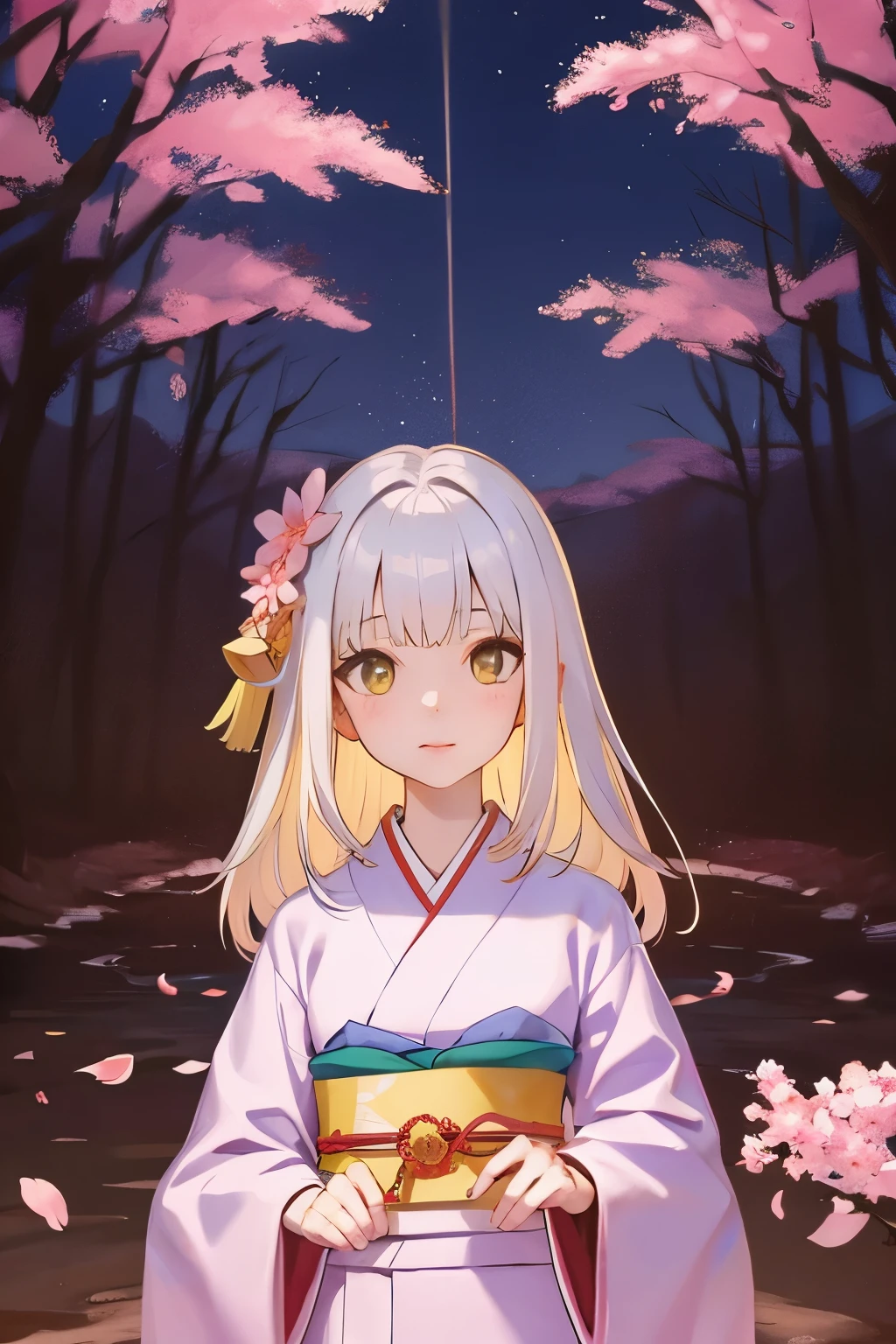 Sakura yellow hair long hair girl kimono