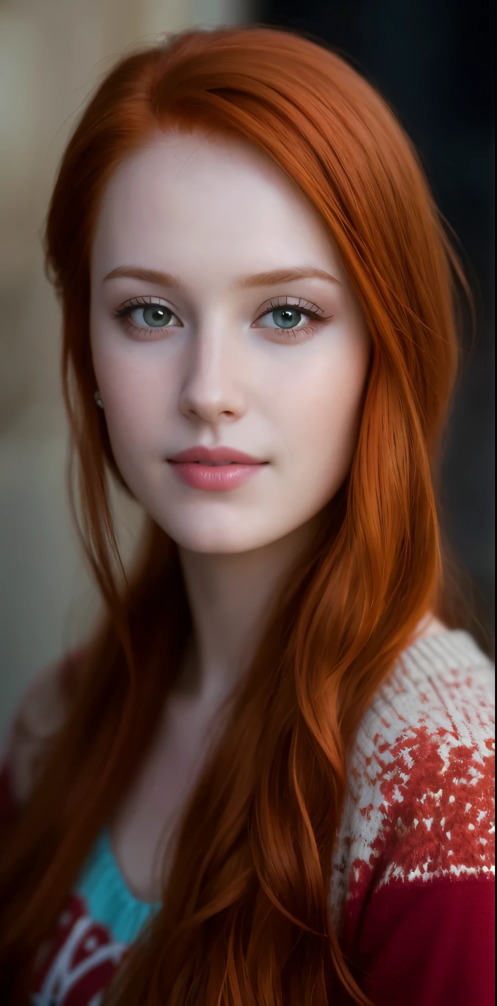 a close up of a woman with red hair and a sweater, a redheaded young woman, cinematic headshot portrait, redhead woman, red haired young woman, 50mm portrait, closeup headshot portrait, portrait of a red haired girl, 7 0 mm portrait, 60mm portrait, headshot portrait, beautiful redhead woman, headshot profile picture, red head