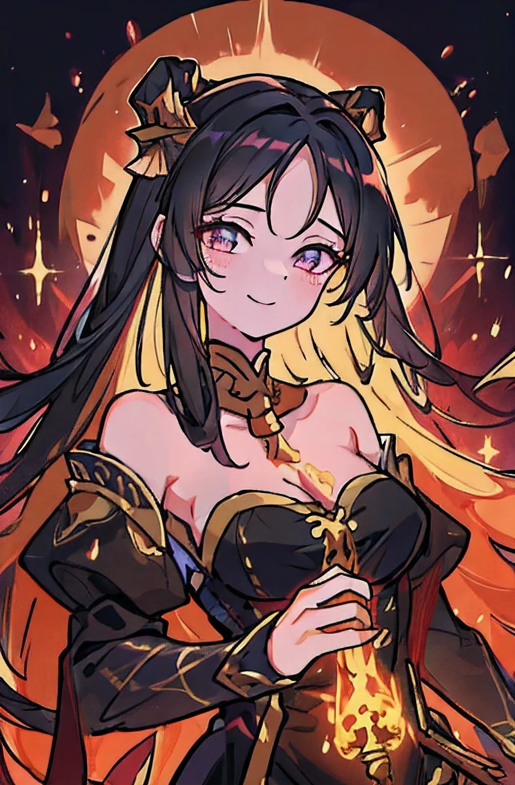 4k , ultra high definition , extremely detailed, extremely detailed background , draw a tall adult godess with dark soul powers ,she haslong hair , smiling, there is a deep sadness in her eyes, medium breasts , extremely detailed face,[ereshkigal : 1 ]