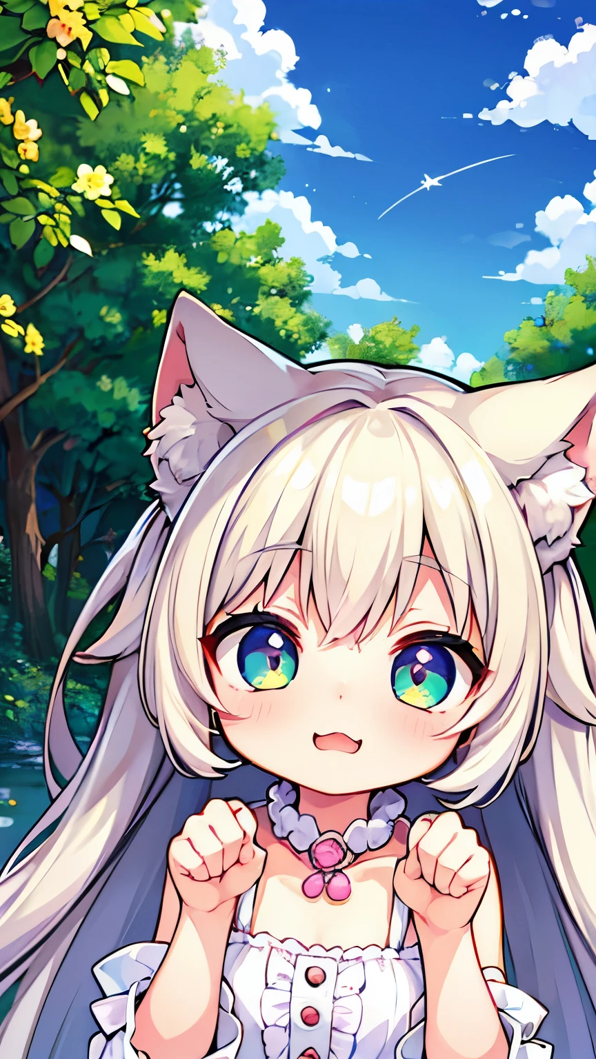 (best quality,4k,8k,highres,masterpiece:1.2),ultra-detailed,(realistic,photorealistic,photo-realistic:1.37),girl with adorable cat paws instead of human legs,illustration,soft and fluffy fur,playful and curious expression,strikingly detailed cat paws,trees and flowers in the background,vivid colors,portrait style,colorful lighting, (best quality,highres:1.2),cute neko outfits,playful expressions,girl with cat paws,furry accessories,kawaii style,adorable poses,bright colors,soft and fluffy textures,vivid eyes,smiling lips,cat ears,whiskers,tail,beautiful hair,playful personality,cheerful atmosphere,cartoonish art style,shimmering light, magical glow, Cute neko outfits、Playful expressions、Colorful and vibrant background、Soft and warm lighting、Anime-style portraits、Pastel color tones、Realistic and detailed fur texture、Dynamic and energetic poses、Lively and playful atmosphere、High-resolution and crisp details、Professional art quality、Detailed and expressive cat-like eyes、Whiskers、Fluffy and textured dog ears、Furry paws with cute claws、Adorable and endearing personalities、Framed composition、Artistic brush strokes、Captivating and immersive artwork.