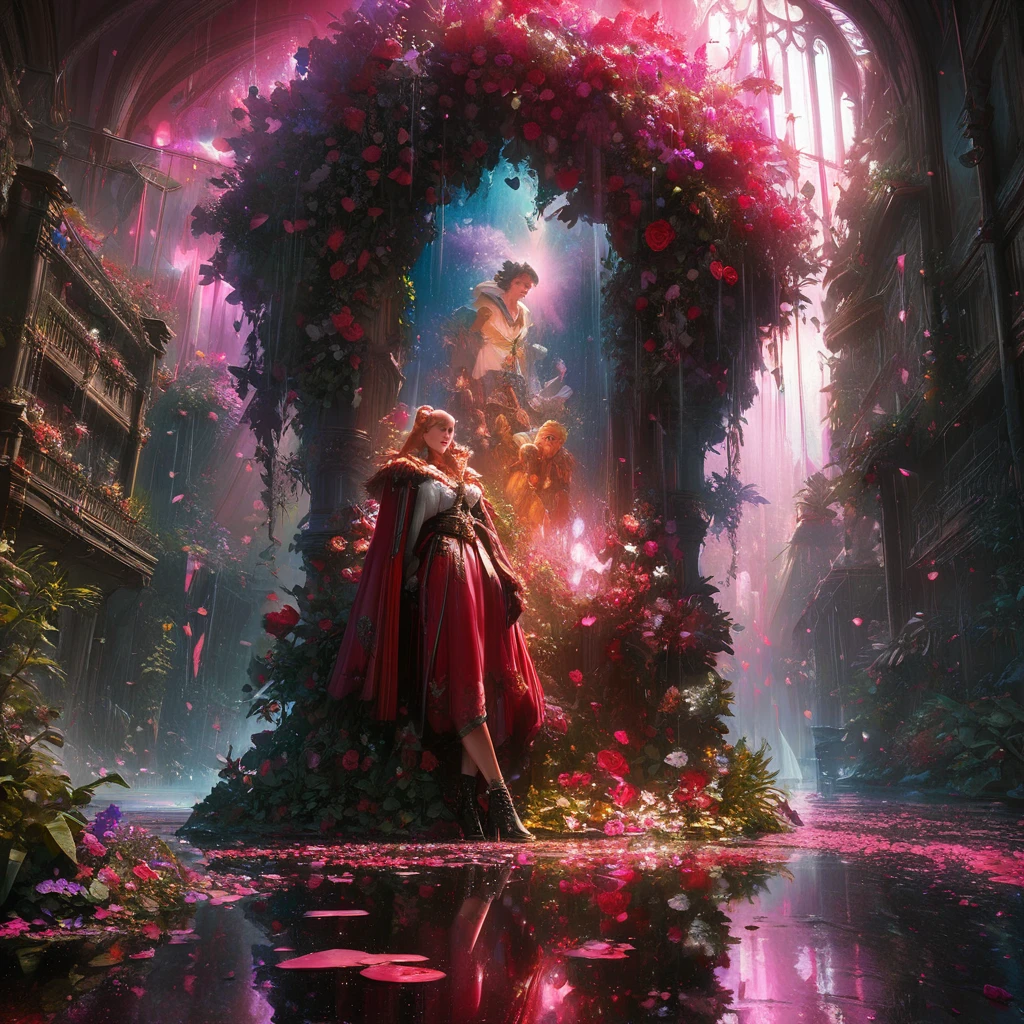Reflection, aesthetic, extremely detailed, A rose reflecting in a puddle, rain sparkles, a breathtaking masterpiece fantasycore artwork by Android Jones, Rembrandt lighting, Jean Baptiste monge, Alberto Seveso, Erin Hanson, Jeremy Mann. maximalist highly detailed and intricate professional photography, a_masterpiece, 8k resolution concept art, Artstation, Unreal Engine 5, cgsociety octane