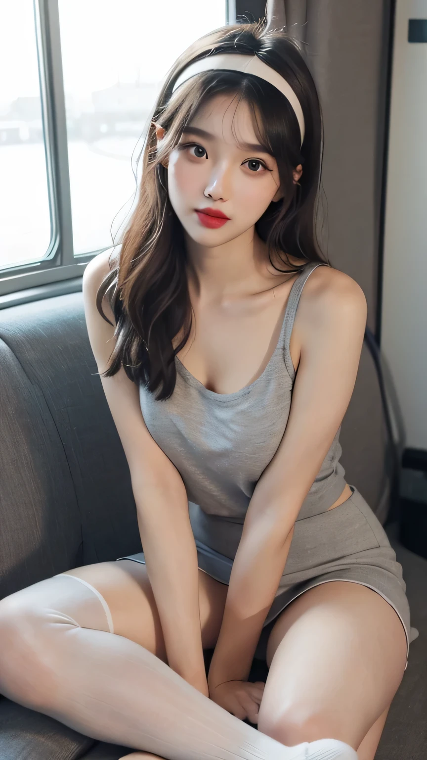 (((whole body,including legs)))、(((female office worker、OL、female office worker、small smile、Gray tight vest)))、(((Horseshoe-shaped headband)))、Sexy,formal ,High heel、dress up、(Photos are real:1.4)、(surreal:1.4)、(lifelike:1.3)、 (soft light: 1.05)、(Improve video lighting quality:0.9)、32k、 1 girl、25 year old girl、lifelike的灯光、backlight、Menko、Ray tracing、(bright:1.2)、(Quality improvement:1.4)、 (Best quality real textured skin)、fair eyes,The face is delicate and delicate、 (tired, sleepy and content : 0.0), face close-up,Gray tight vest,tight gray shirt [Button gap :1.2],very tight shirt ,((([see through shirt:1.5]))), Gray midi skirt , ((grey socks)),(Improvement in physical mood:1.1)、shiny skin、curls、korean idol、nogizaka idol、sculpture idol pose、small smile,blush,beautiful actress、neat woman,whole body, big breasts,(perfect dentition),Slim waist and hips,Beautiful long legs,(panoramic)、((8 heads high)、(((feed、embarrassing)))、Random dynamic pose,(eye shadow),(red cheeks、red lips),(Super clean night view、night)、blush,small smile,(((panoramic)))、(Open your legs slightly),(((in a crowded night train)))