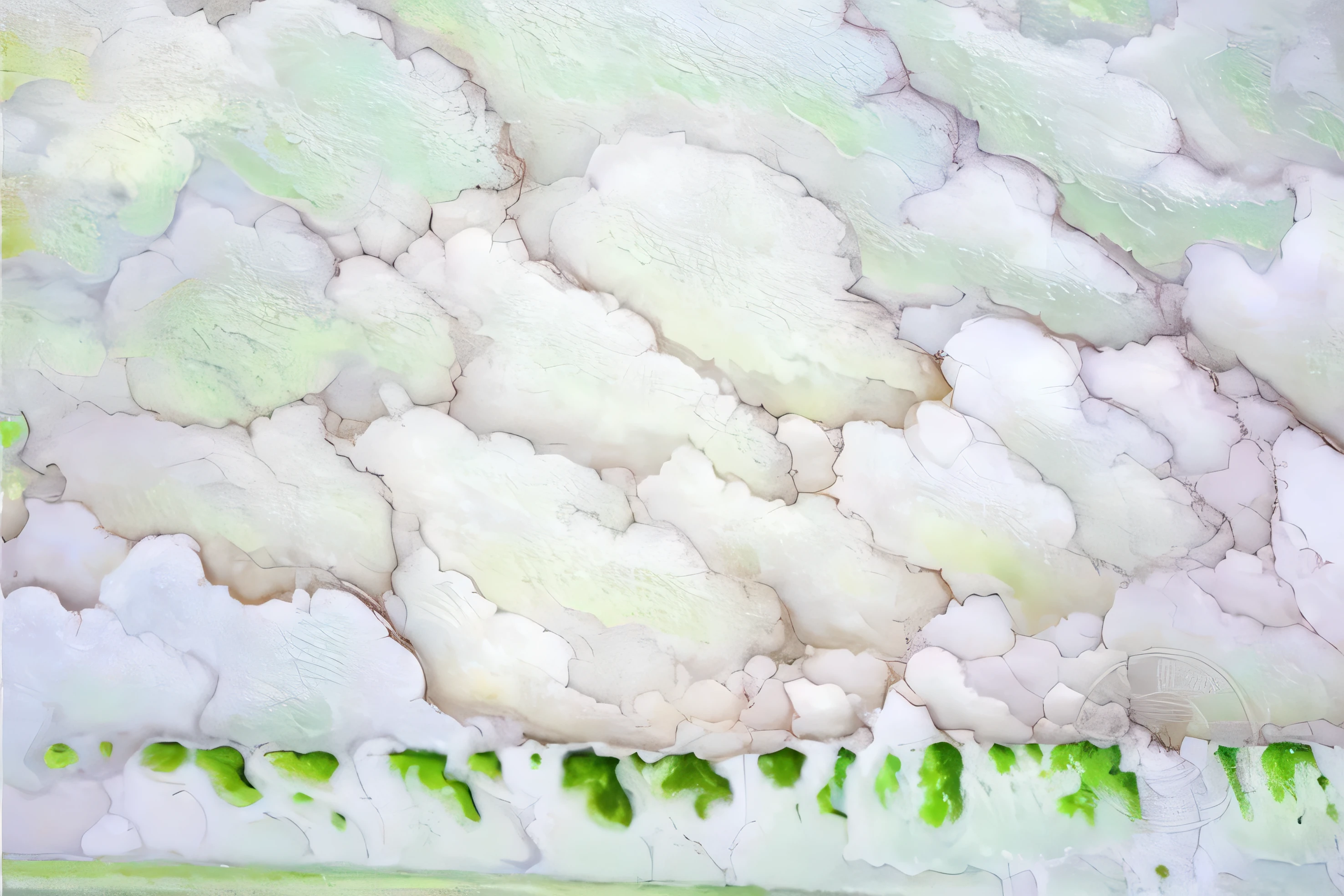 aerial photography，Super detailed，canon camera，8K,raw,Green and white clouds fill the sky and trees, melting clouds, airbrush cloud, Detailed cloud, “puffy cloudscape, There are clouds on the surface, Detailed soft painting, ceremony cloud, a detailed painting, cumulus, land floating in the clouds, The sky behind, Artificial paintings, high quality landscape, Close-up of the above, toxic cloud, cloudy day