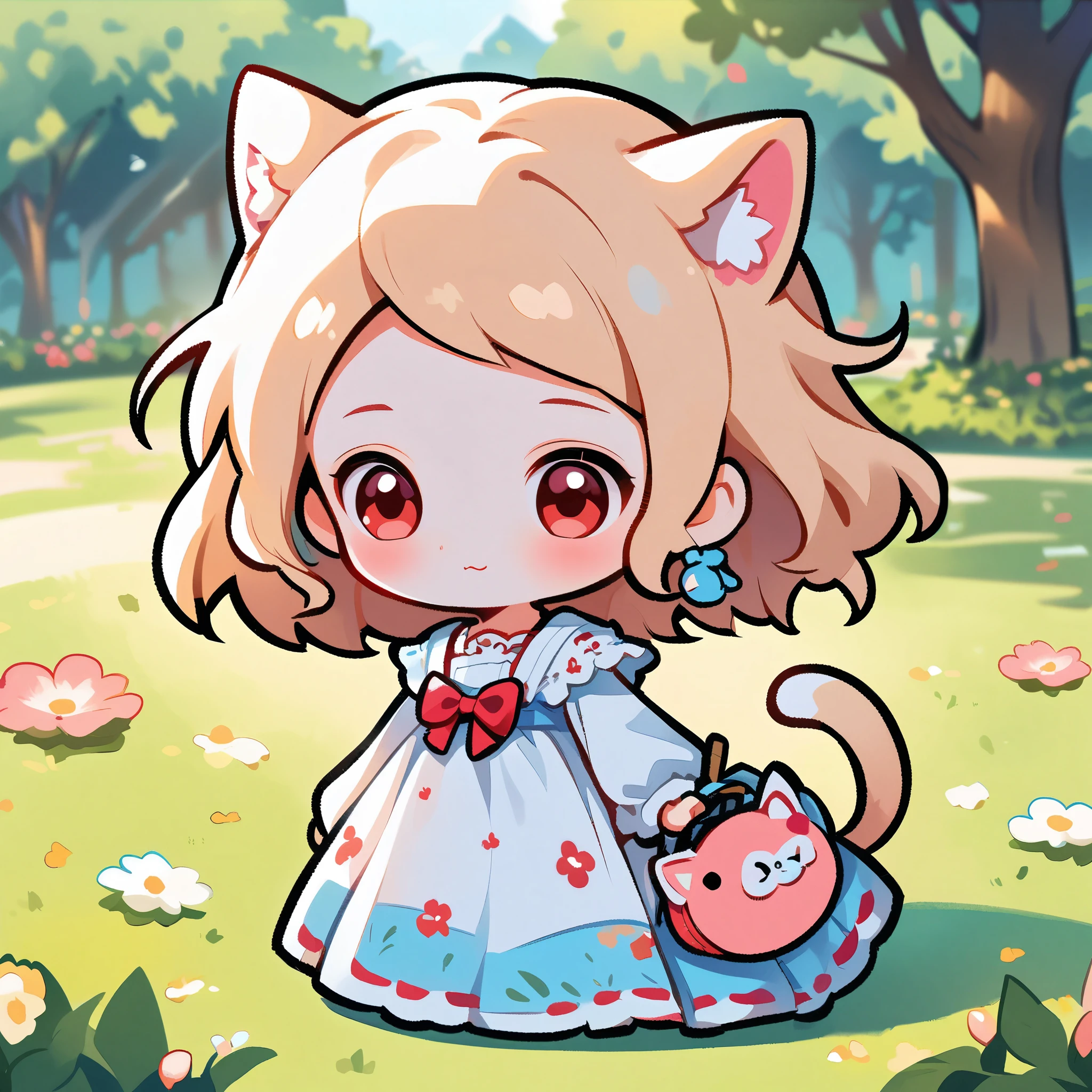 ((anime chibi style)), cute looking kitten with adorable eyes in the park, dynamic angle, depth of field