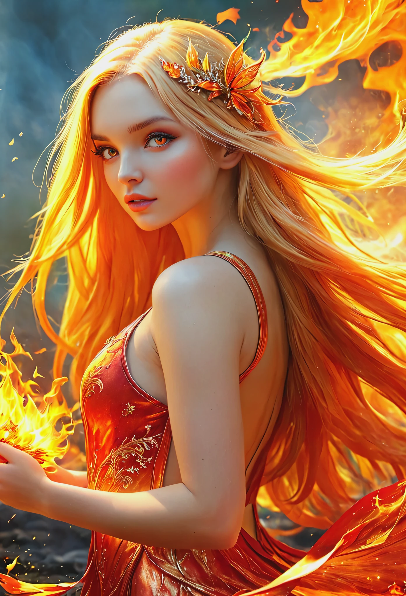 blonde with long hair fire fairy