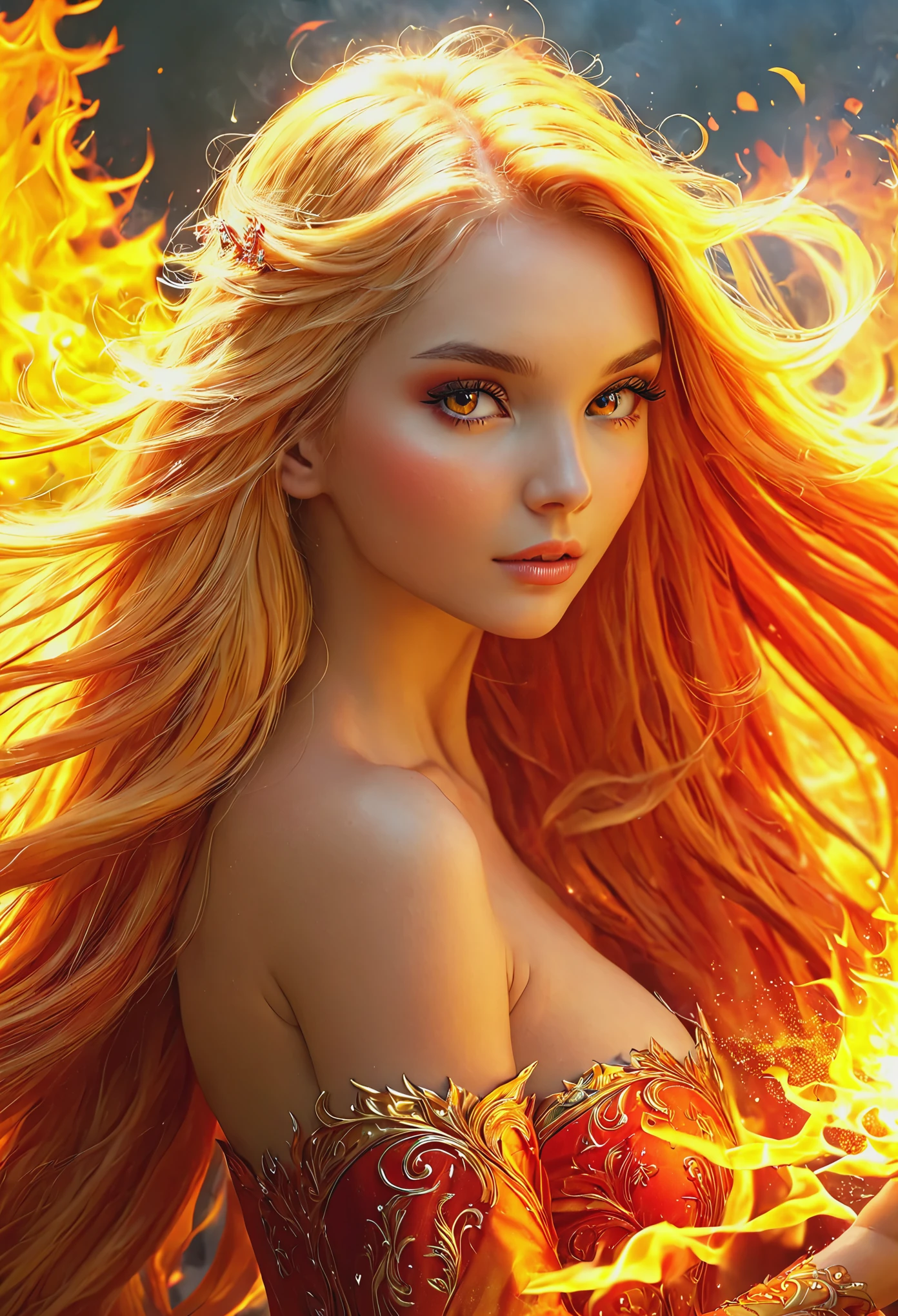 blonde with long hair fire fairy 