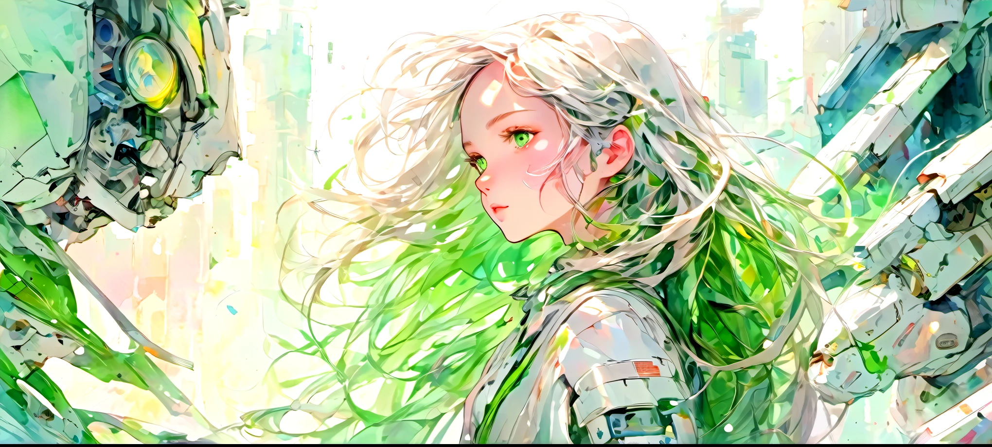 disorganized, High resolution, super detailed, (1girl:1.3), kawaii
break,
Watercolor wash, Translucent layer, Delicate blends, Fluid Textures, subtle hue, organic form, poetic atmosphere, disorganized, High resolution, super detailed, (perfect anatomy:1.1), ethereal, delicate details, High resolution,
break
(girl:1.3), alone, white long hair, green eyes, cyborg, white mecha body, (battle action, dynamic action:1.2),
break
, brutalism art, fresh concrete, geometric shapes, architectural sculpture, bold texture, industrial aesthetic, undecorated surface