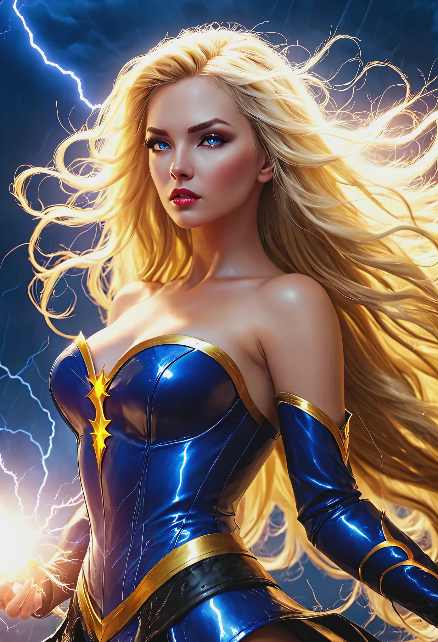blonde with long hair mistress of lightning  