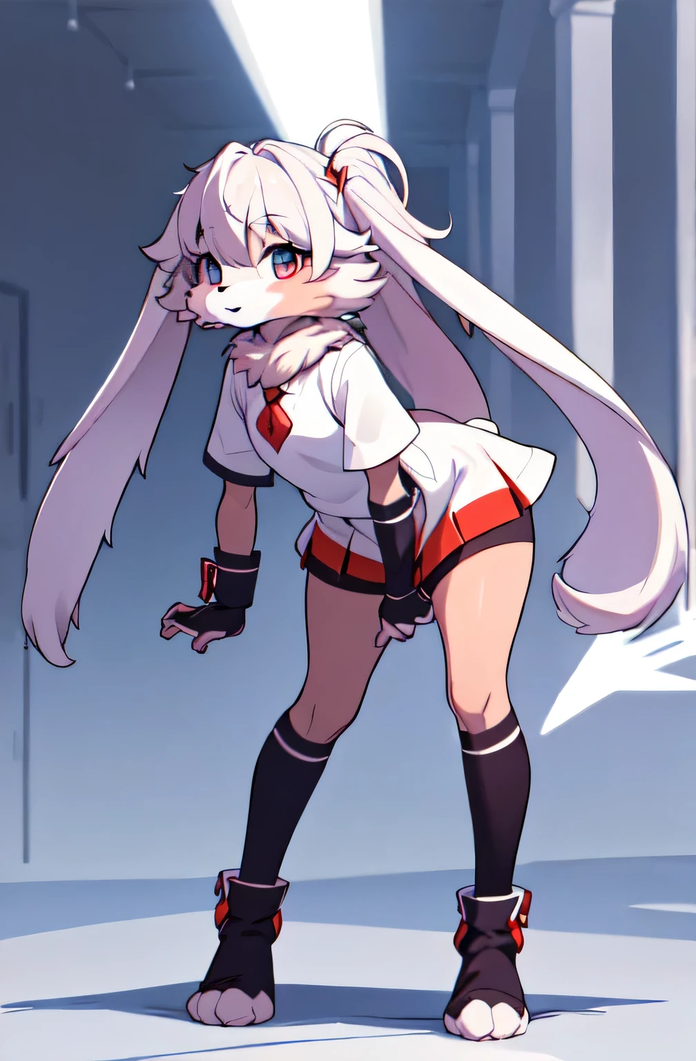 lop, masterpiece, best quality, solo, white rabbit, white long floppy ears, furry, white fur, fur, (detailed eyes:0.9), (detailed lighting, depth of field:0.9),lop rabbit, leaning forward, park, panorama, day, full body, Cardigan, red elements on fur, impressive stance, white socks, thick thighs, ultra cute face, cute face, looking at the viewer, mini skirt, mini dress
