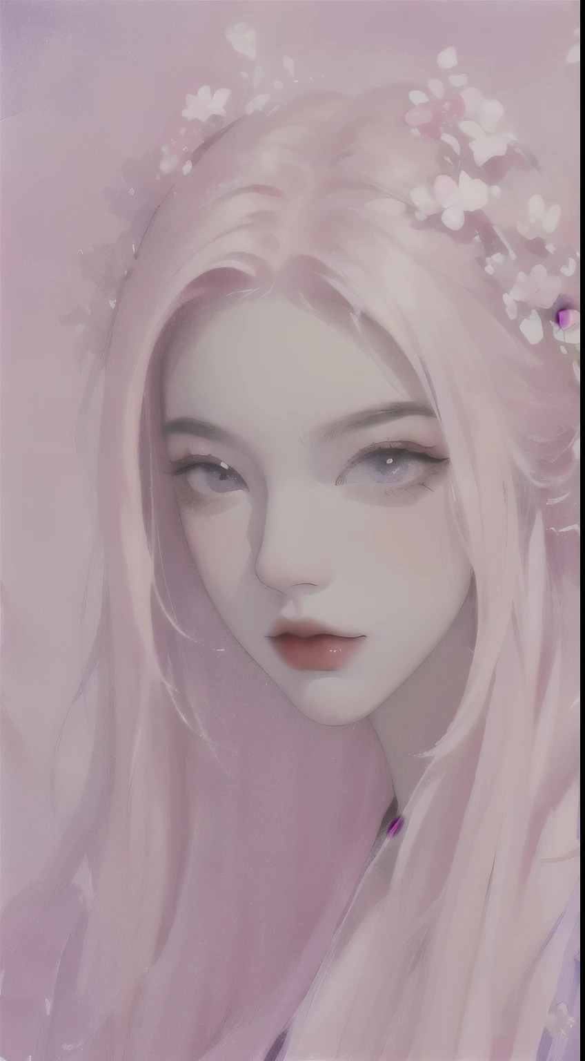 jpnidol, 1girl,   masterpiece, high quality, looking at viewer,1 girl,flower, Platycodon ,light pink和浅蓝色的风格, Fantasy and romantic works, light pink, ethereal leaves, Interesting arrangement,fantasy, high contrast, ink strokes, explode, overexposure, Impressions of purple and red tones , Abstract, ((Watercolors by John Birkey and Jeremy Mann )) brush strokes, negative space,

