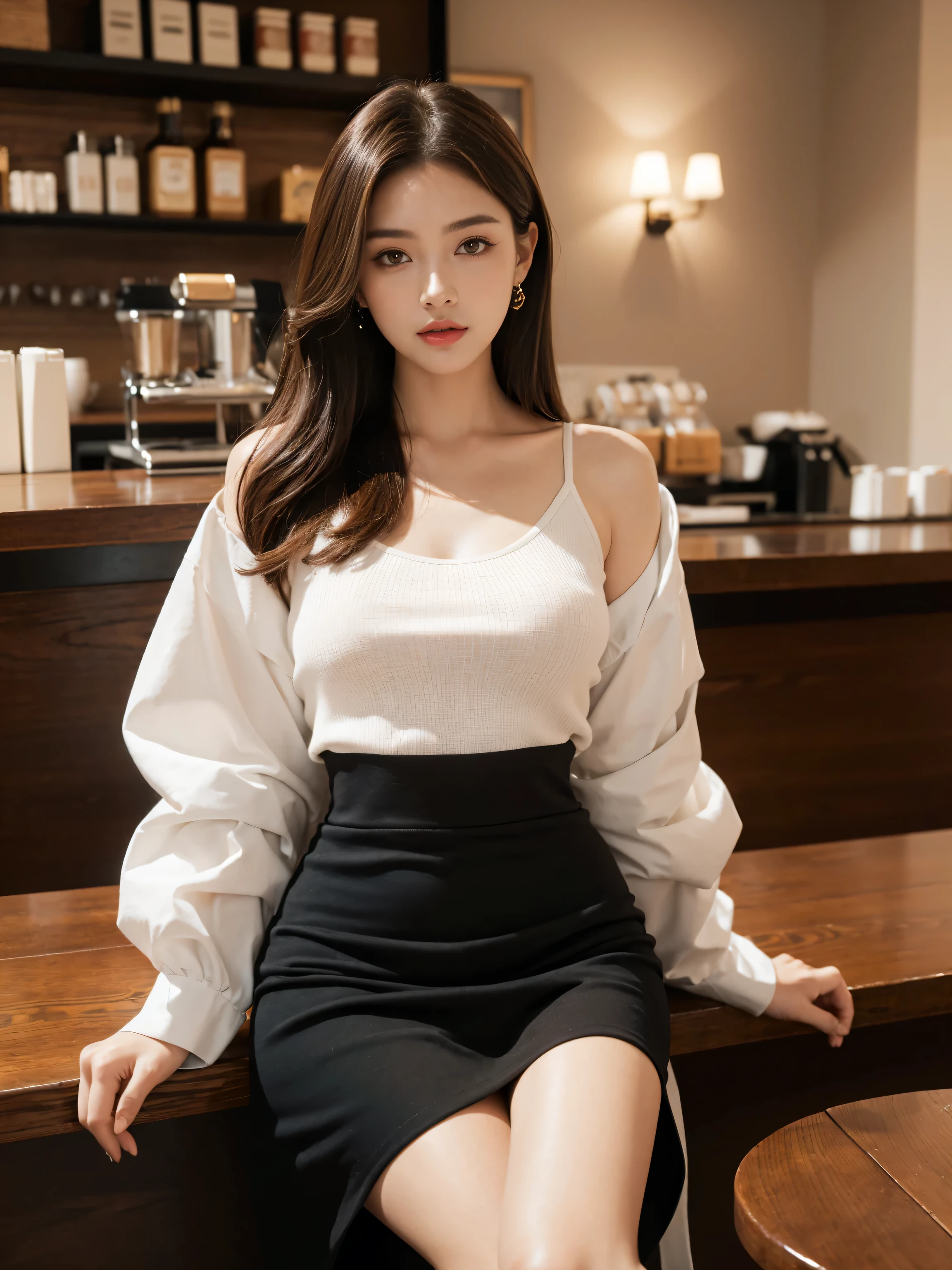 first-person-view, (masterpiece:1.3), high resolution, ultra detailed, extremely detailed CG unity 8k wallpaper, realistic, photo-realistic, RAW photo, beautiful detailed face, pale skin, realistic glistening skin, detailed cloth texture, detailed hair texture, Perfect body, Beautiful Face, accurate, Anatomically correct, Highly detailed face and skin texture, natural neck length, (beautiful hands), (fair skin:1.2), Thin legs, Thin feet, perfectly aligned teeth,
BREAK,
Detailed eyes, symmetric eyes, Light Brown eyes, Double eyelids, Thin eyebrows, (Glossy lips:1.4), (gently smile:1.2), (blush:1.1),
BREAK,
(A Classy and Cute girl), (off-shoulder White silk blouse), (Light pink Pencil skirt:1.2), (sheer stockings), (pin heels),
medium breasts, (slender figure:1.1), firm abs, beautiful clavicle,
(Dark blonde hair, wavy hair, long hair:1.3), ((asymmetrical bangs:1.2)),
BREAK,
(leaning against the desk with holding a coffee:1.2),
((in the modern office of Japan)), (Cowboy shot:1.2), looking at viewer, from below:0.65,