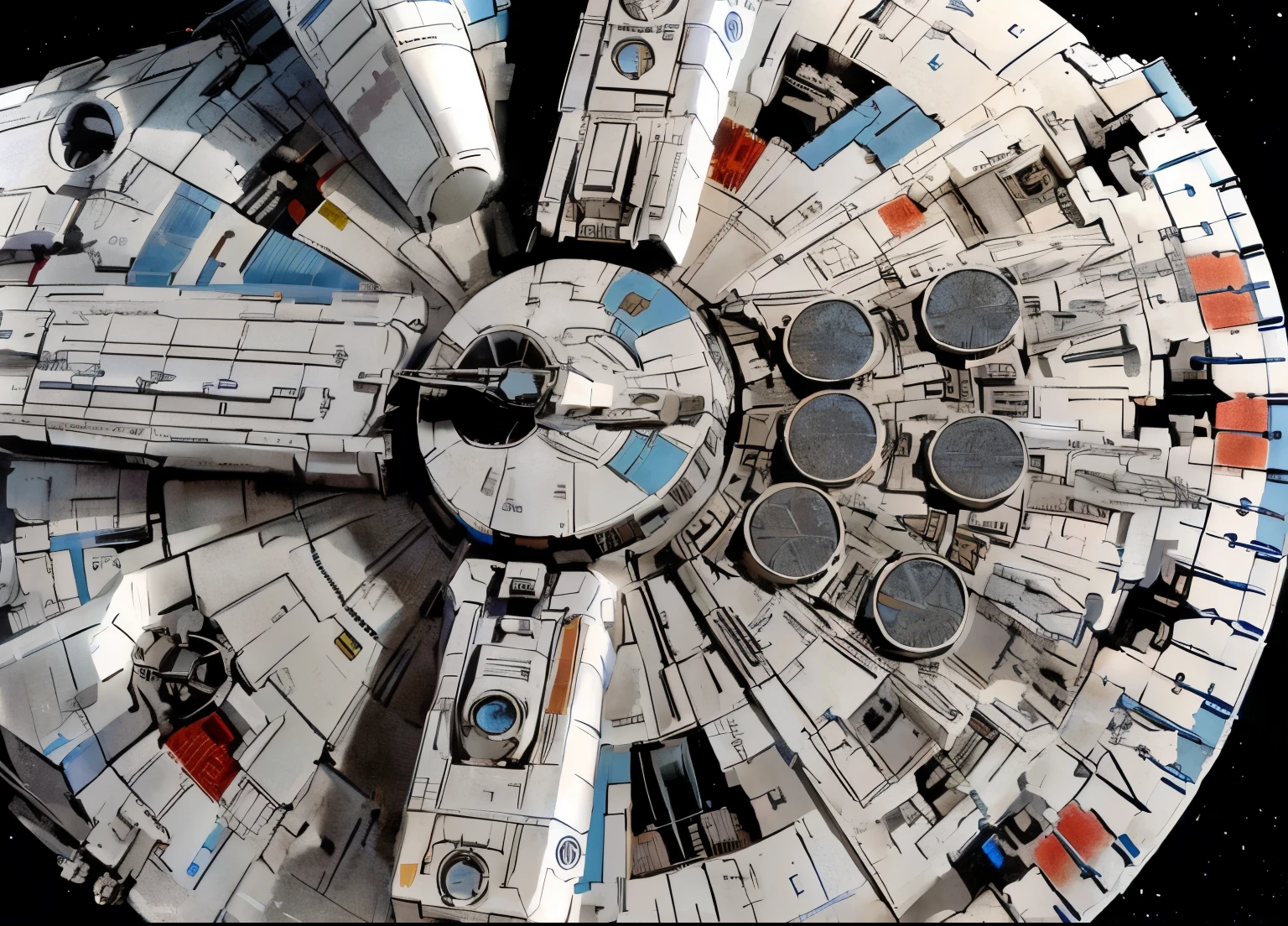 millennium falcon，spaceship，HD，Millennium fighter model close-up in space, Millennium Falcon