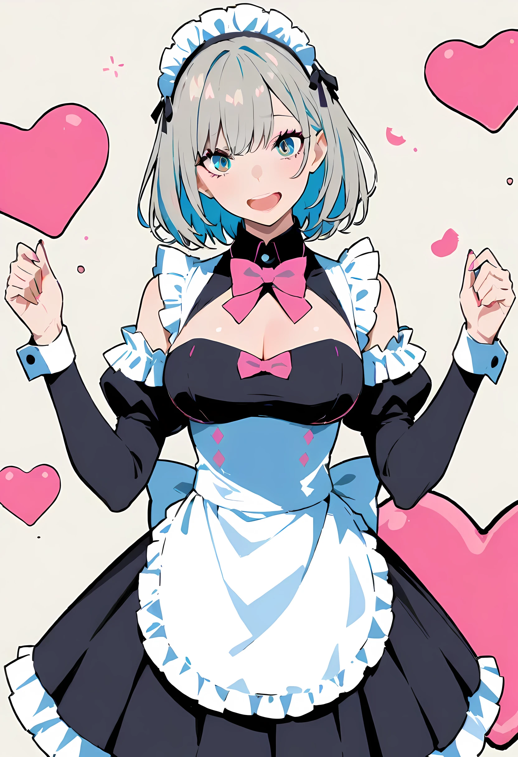 masterpiece, best quality, High resolution, ridiculous, 8K, 4K, official art,, , (flat_color:0.9),, , 1 girl, Big deal_Chest, maid, white hair, , ,