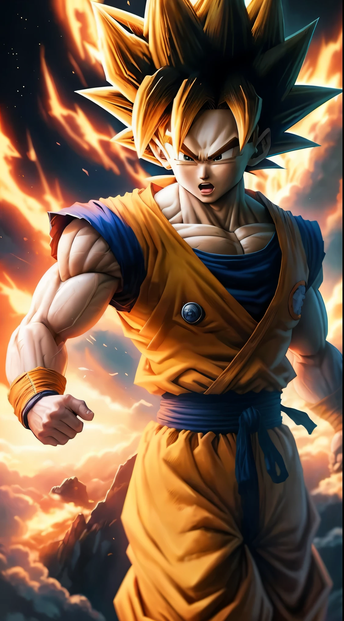 Anime artwork, beautiful lighteffect, highly detailed, son goku (dragon ball)