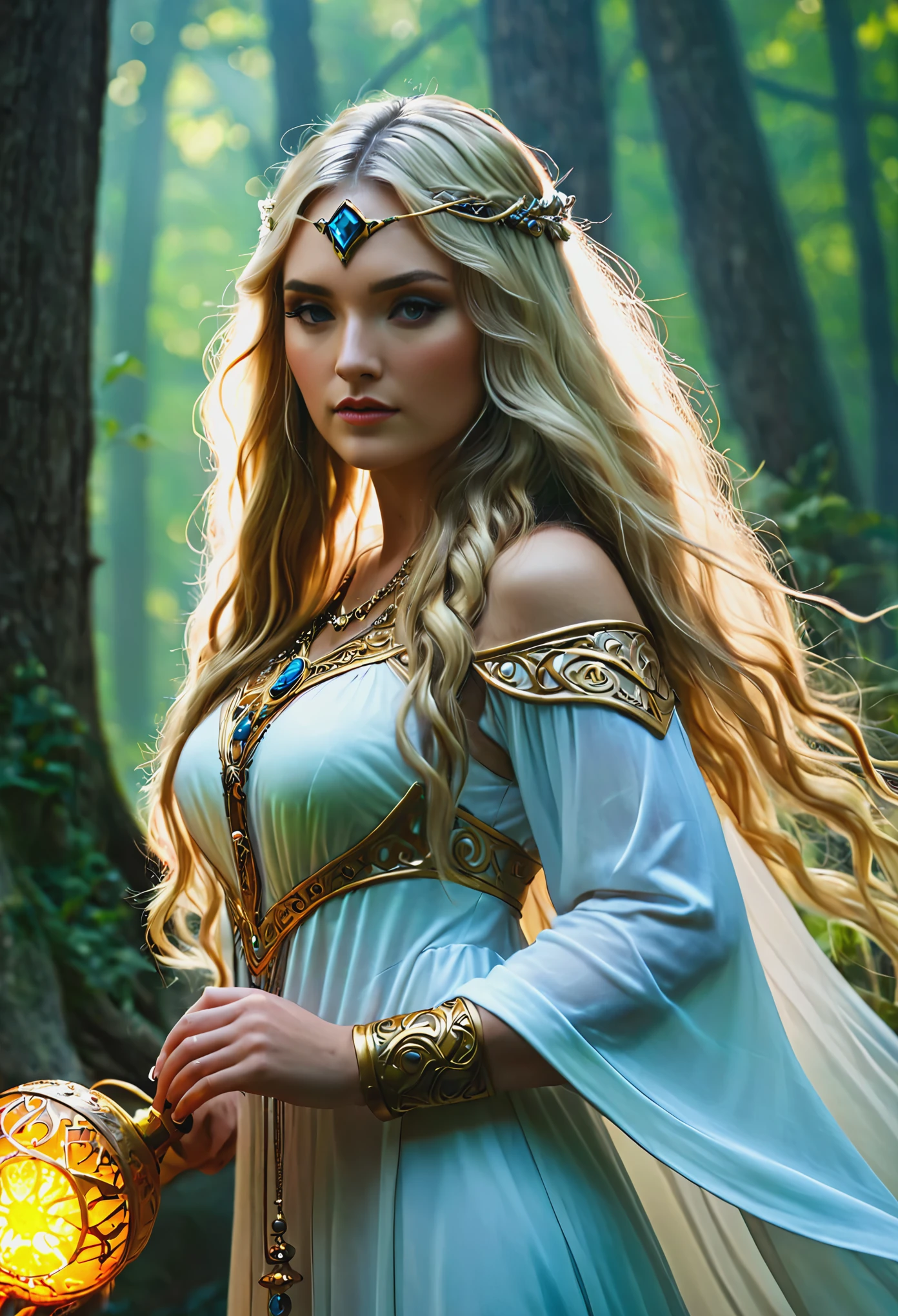 Blonde with long hair, The Great Priestess in full size
