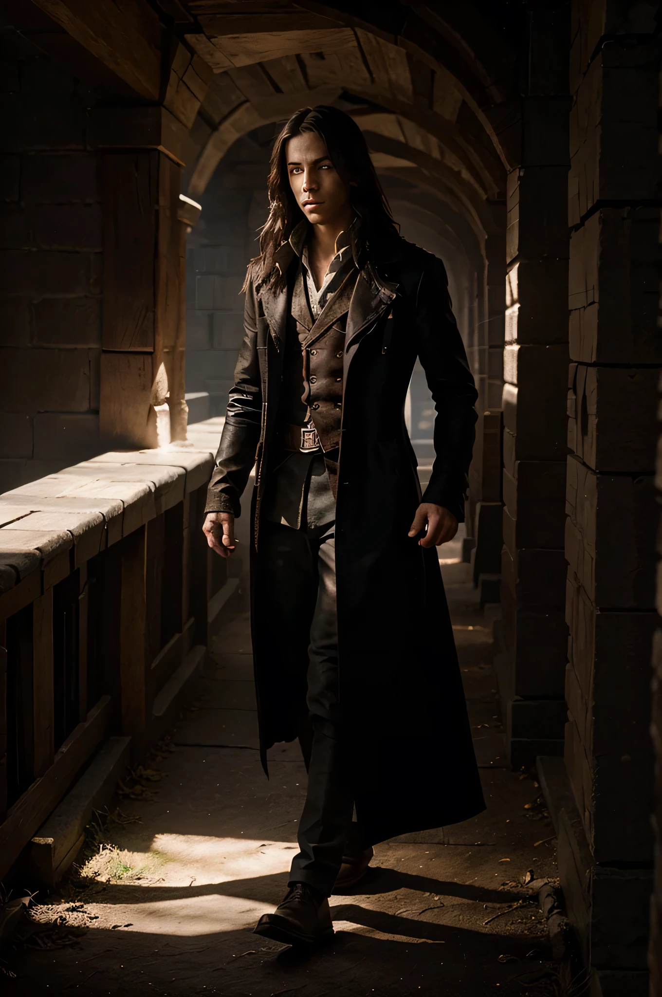 "Create a fantasy book cover for 'The Chronicles of Cole Winterbourne: Shadow's Embrace,' featuring a mysterious protagonist amidst a magical world of shadows and intrigue."