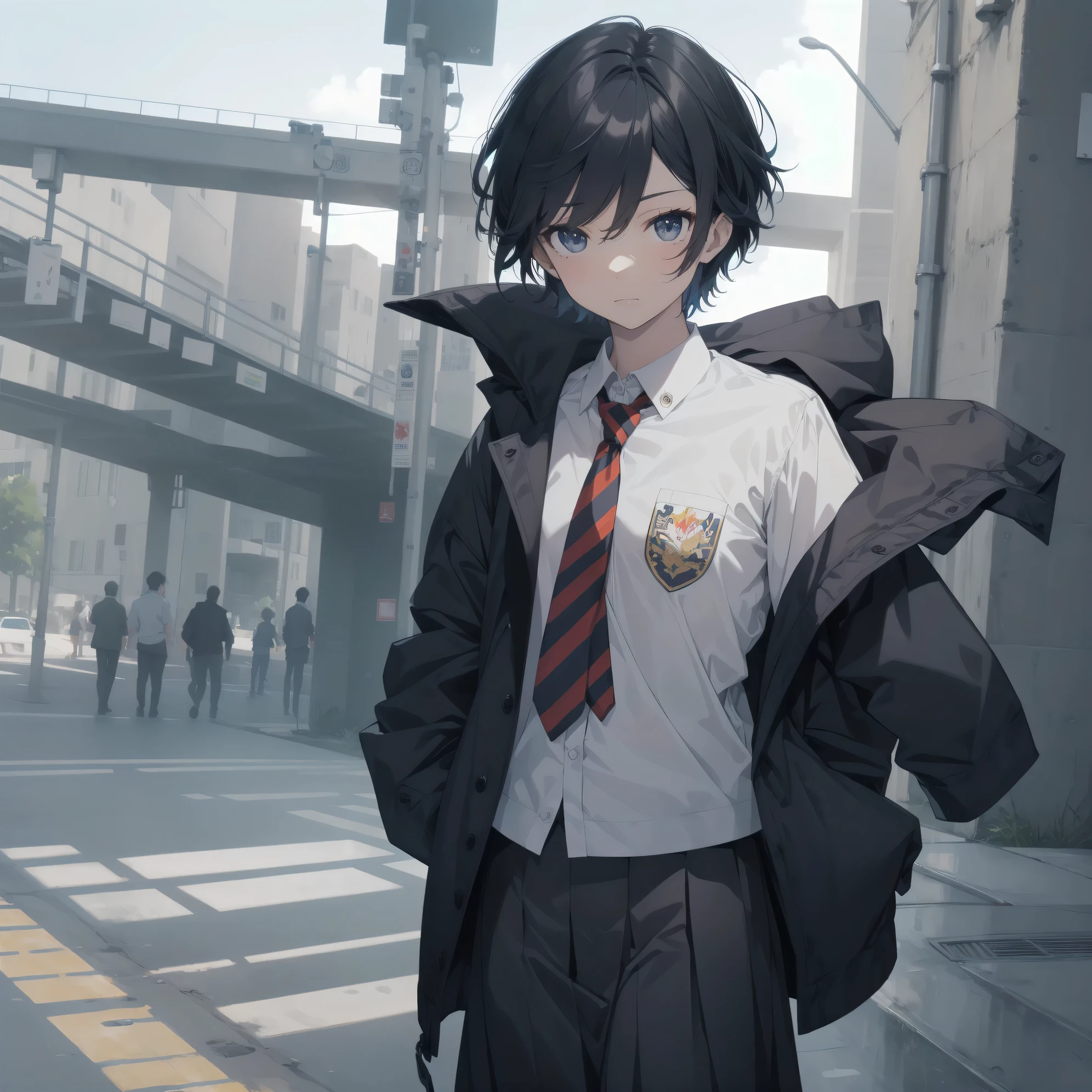 Super Absurd - Top Quality from the God of Art, Super detailed, High resolution, anime moe art style, best anime 8K konachan wallpaper, Pixiv contest winners, perfect anatomy,break, (眠そうにalone学校へ行く女の子を描いてください. )break,1 girl, (alone,little woman, 13 years old:1.3),All limbs, full finger,, The charm of an immature body, (very_short hair), shortcut, Bang, flat chest, , small ass, between legs, small black eyes, detailed and beautiful eyes, Well-proportioned iris and pupils, expressive eyes, High resolutionの詳細な髪, expressive, neck ribbon, shirt, collared shirt, skirt, pleated skirt, , (detailed lighting), (detailed background), On the way to school. break,super dense skin, Best cinematic lighting powered by famous artist, 8K,Beauty Illustration,photoshop_(Moderate),Absurd Hi-Res,UHD,rough skin,break,((artist:imigimuru)), artist:mifuru,artist:Fujiyama,artist:sekiya asami,