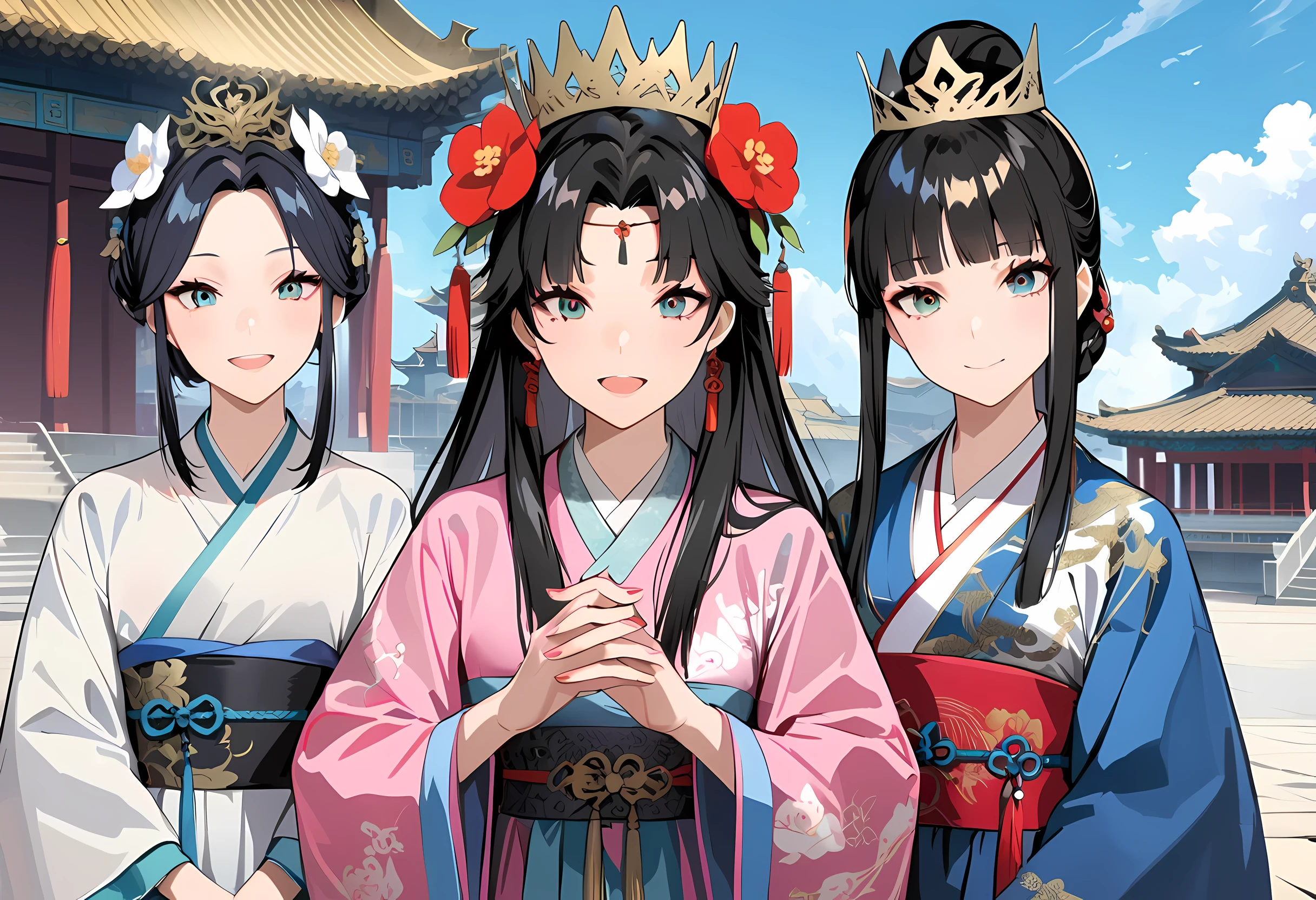 wearing pink dress、Araf woman wearing flower crown, Color photos inspired by blue eagles, CG social trends, realism, hanfu, palace ， girl wearing hanfu, ancient chinese princess, Beautiful fantasy queen, ancient chinese art style, asian dynasty princess, queen of china, white hanfu, chinese princess,