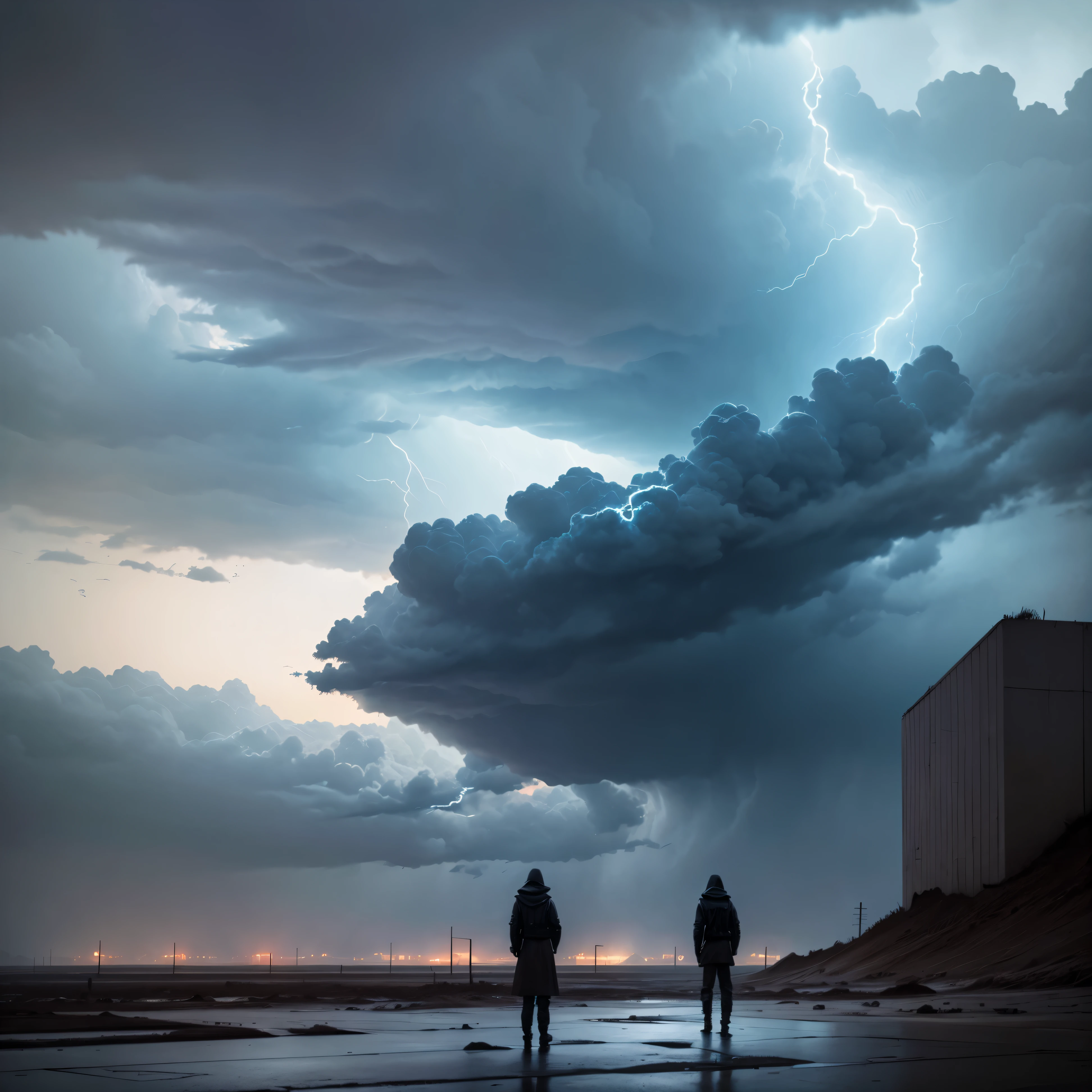 It is a desolate, sad place, it is very scary to be there, it is night and a storm is approaching, there are no people, there is lightning in the distance