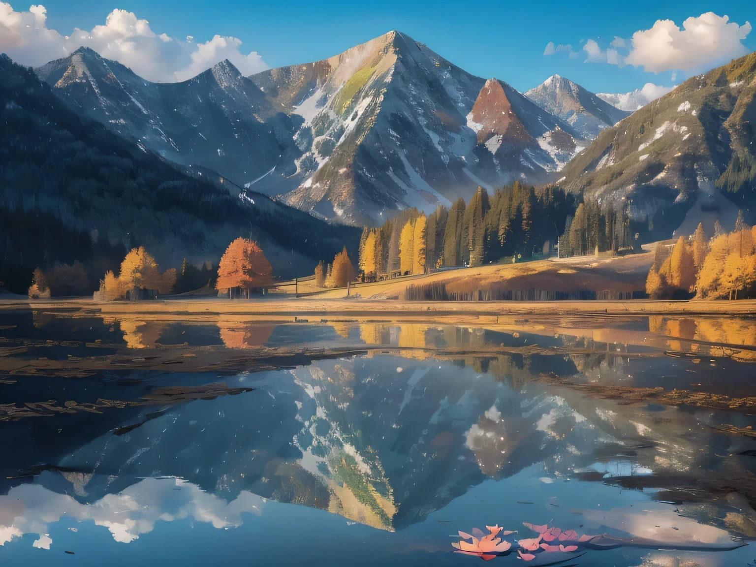 (((reflection)))，Lake view with mountains as background, beautiful lake, Colors reflected on the lake, stunning natural background, Really beautiful nature, beautiful place,Beautiful scenery、colorful environment, 4 0 9 6, 美丽的reflection