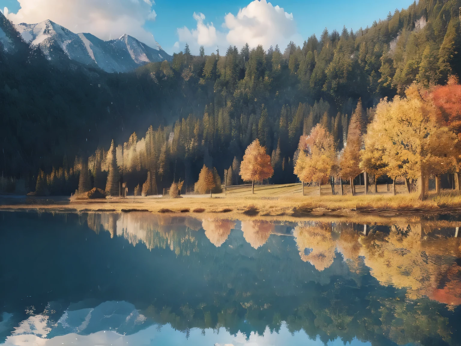 (((reflection)))，Lake view with mountains as background, beautiful lake, Colors reflected on the lake, stunning natural background, Really beautiful nature, beautiful place,Beautiful scenery、colorful environment, 4 0 9 6, 美丽的reflection