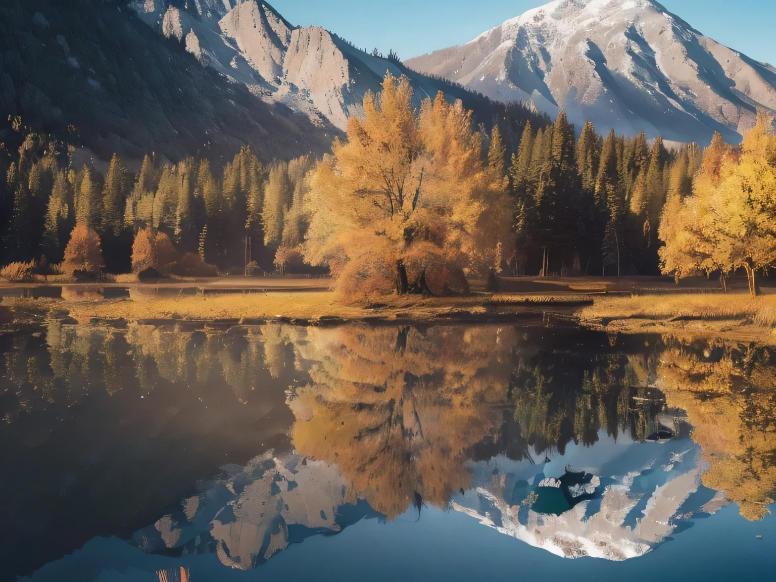 (((reflection)))，Lake view with mountains as background, beautiful lake, Colors reflected on the lake, stunning natural background, Really beautiful nature, beautiful place,Beautiful scenery、colorful environment, 4 0 9 6, 美丽的reflection