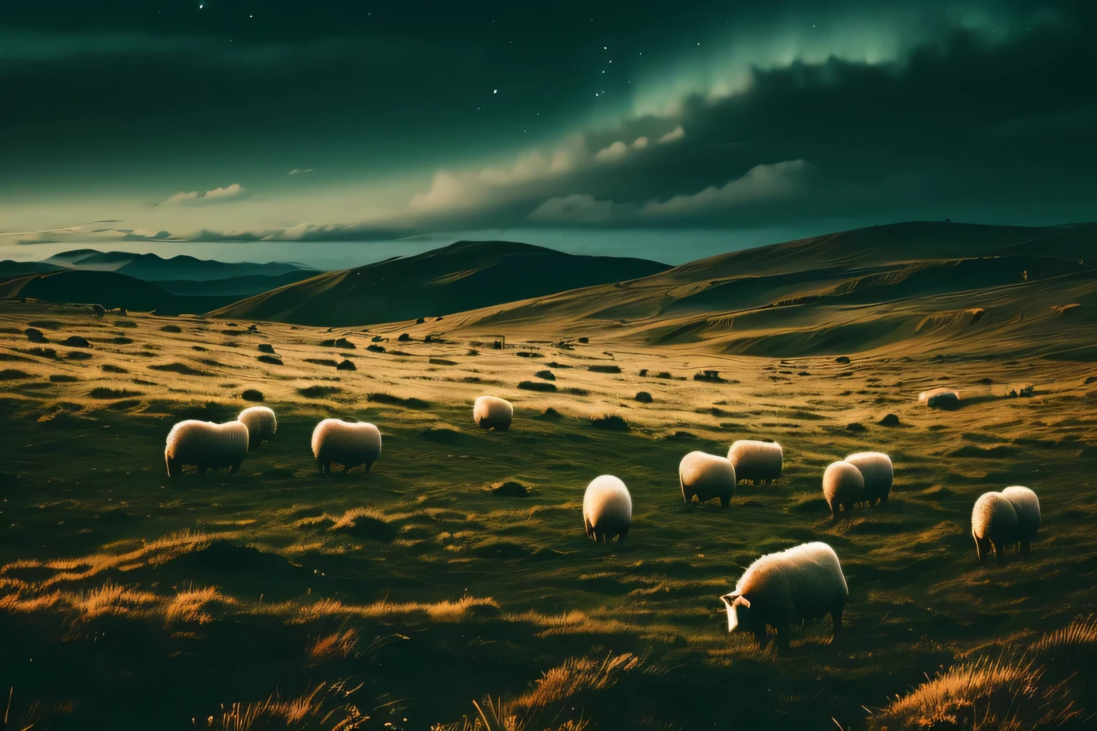 there are many sheep grazing on a hill at night, iphone wallpaper, hd phone wallpaper, hq 4k phone wallpaper, phone wallpaper hd, by Chris Friel, iphone background, wallpaper mobile, phone wallpaper, beautiful iphone wallpaper, iphone 15 background, phone background, inspired by Chris Friel, background ( dark _ smokiness ), landscape wallpaper, 4 k vertical wallpaper