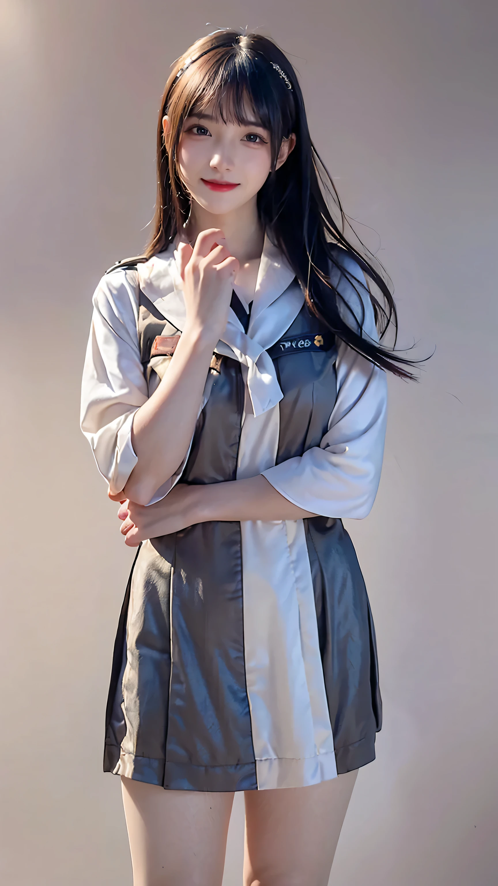 1girl,beautiful vintage color, instagram (photorealistic, high resolution:1.4), ((puffy eyes)), looking at viewer, , full body (8k, RAW photo, best quality, masterpiece:1.2), (realistic, photo-realistic:1.37),(sharp focus:1.2), professional lighting, photon mapping, radiosity, physically-based rendering, (pale skin:1.2),(small breasts:1.2), looking at viewer, (middle hair:1.5), portrait, purple eyes, (sliver hair:1.1),bangs, (simple background:1.4), solo, upper body, realistic,(masterpiece:1.4),(best quality:1.4),(shiny skin),fashi-girl,makeup,smile(skinny,closed mouth,shy :1.3) ,(standing,black Stewardess uniform,Necromancer:1.1),medium bust,sexy pose
