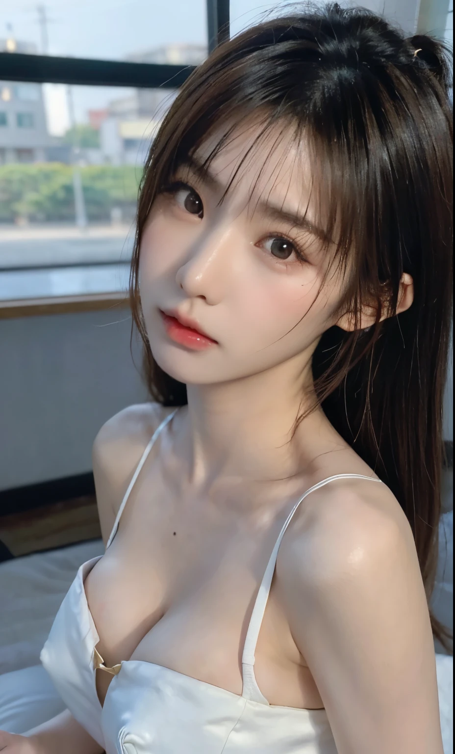 Japan woman in high school uniform、dirk brown colored hair、(tiny chest:0.75)、(((areolae slip)))、((puffy niples))、Cleavage mole、valley、japanaese girl、beautiful japanese female、Gorgeous young Korean woman、beautiful young japanese woman、Asian girl with long hair、Young adorable Japan face、Portrait of a female Japan idol、Women in Japan、poneyTail、Popular Korean Makeup、 Cityscape, natta, (8K, Raw photography, top-quality, masterpiece: 1.45), (NSFW:1.25), ulzzangs, ulzzang -6500-v1.1, pureerosface_v1,