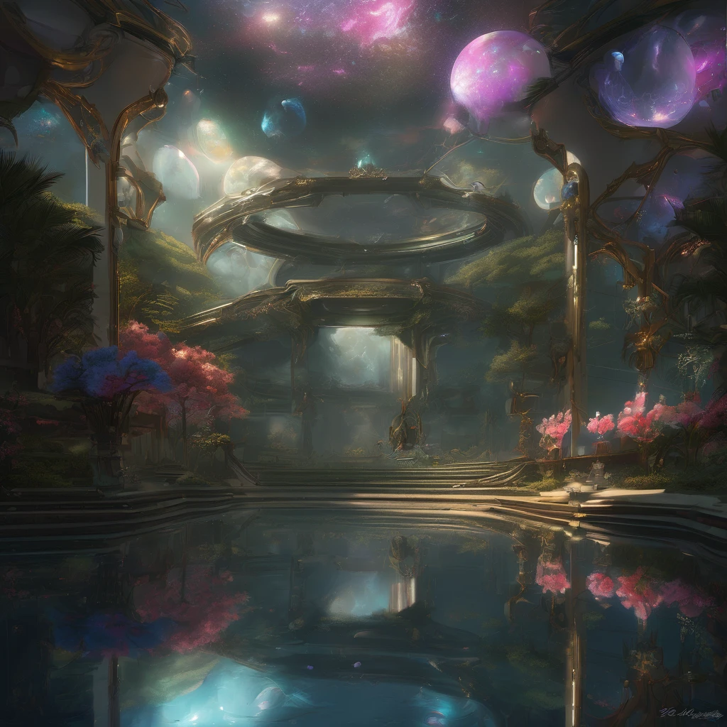 Reflection, aesthetic, extremely detailed, Reflection of the universe, ornate galactic environment, intricate, elegant, highly detailed, centered, digital painting, artstation, concept art, smooth, sharp focus, league of legends concept art, WLOP