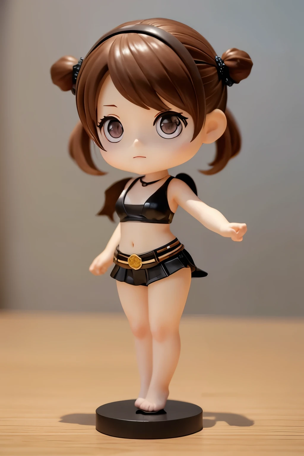 chibi, y busbe, gray fur, full body portrait , black tiny one piece slingshot bikini, neckline, tight to the body , gothic makeup high resolution 12k , perfect detailed