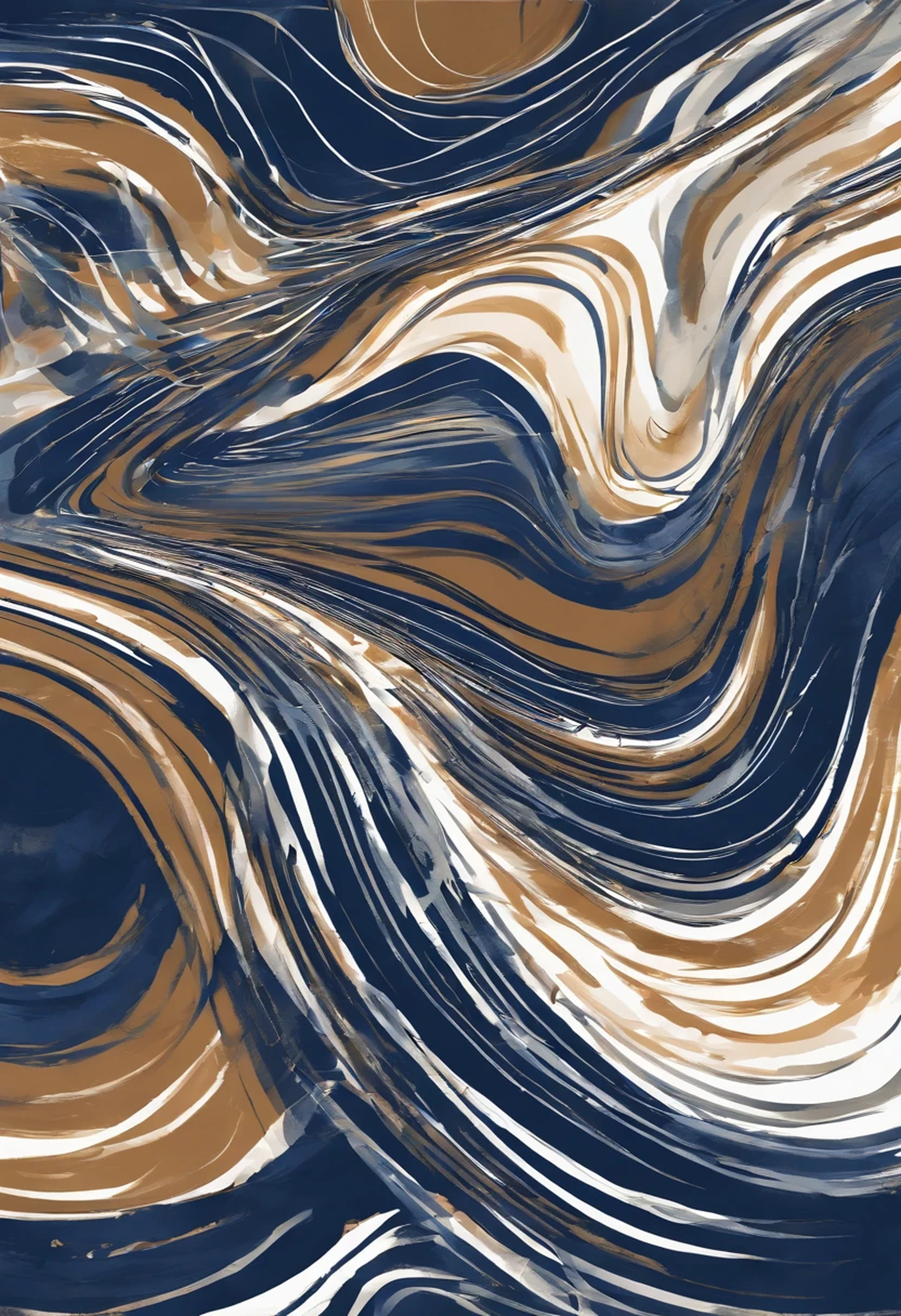 Abstract colors dominantly navy blue and bronze and white lines